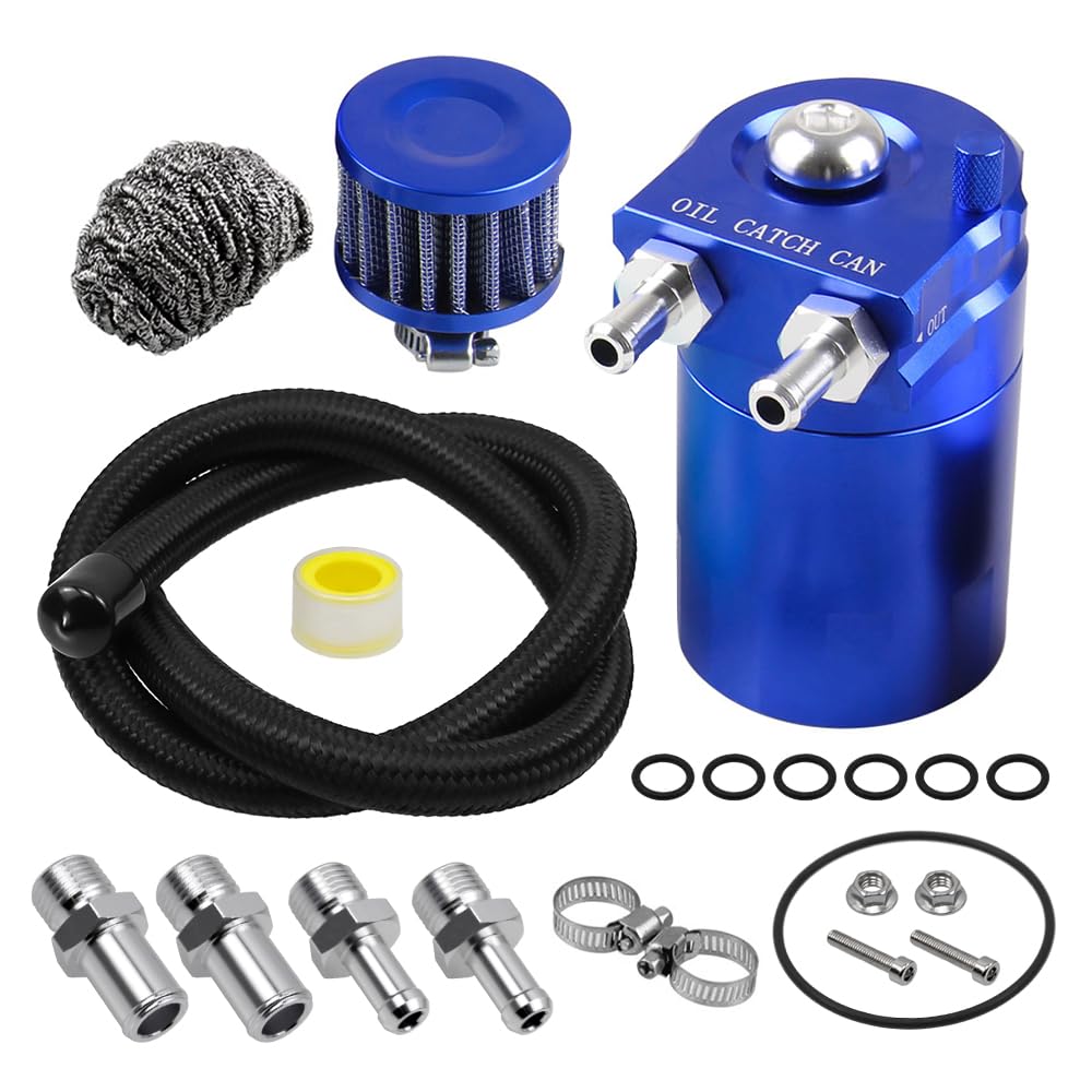 RULLINE Oil Catch can kit,air Oil Separator,Oil Catch Can Tank, Universal Reservoir with Breather Hose Kit Aluminum Polish Baffl