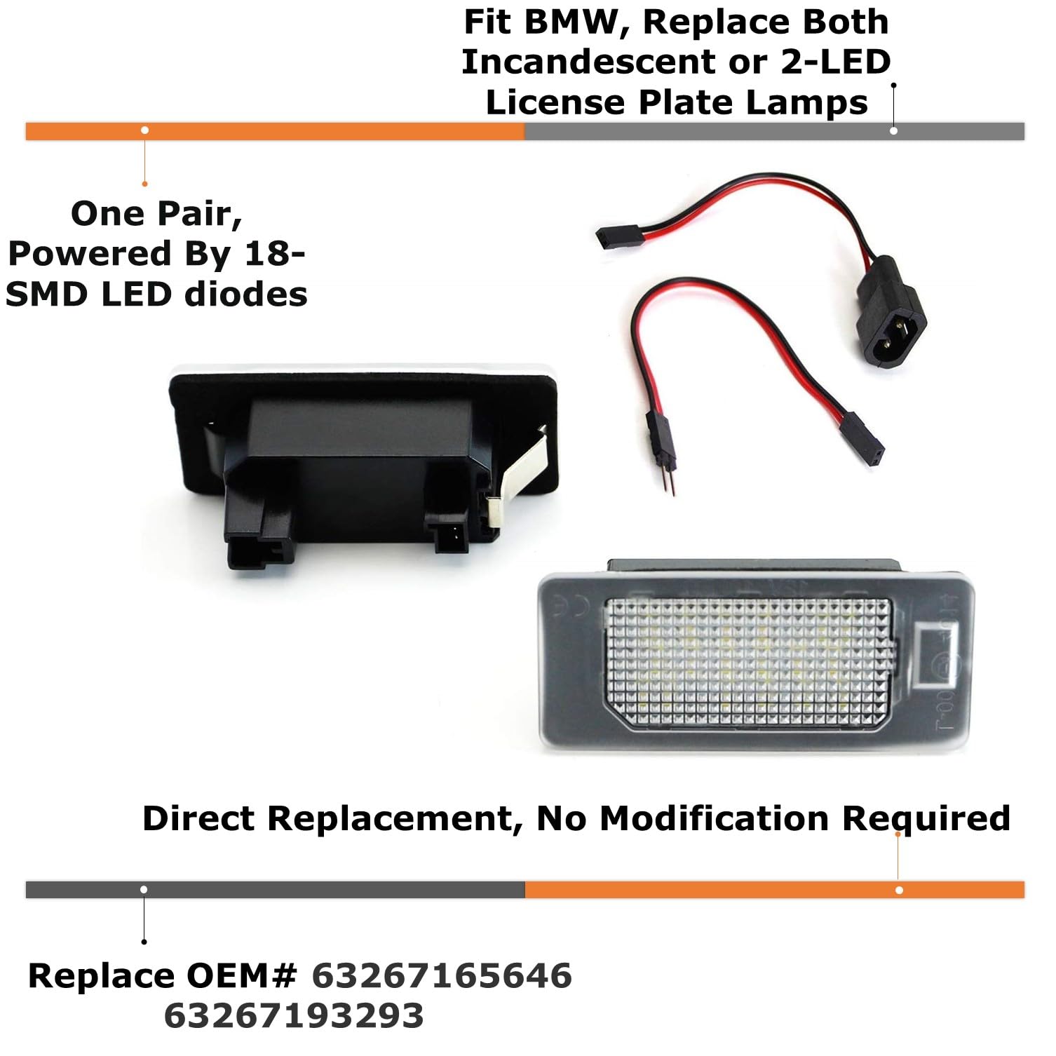 Ijdmtoy Oem-Fit 3W Full Led License Plate Light Kit Compatible With Bmw 1 2 3 4 5 Series X3 X4 X5 X6, Powered By 24-Smd Xenon Wh