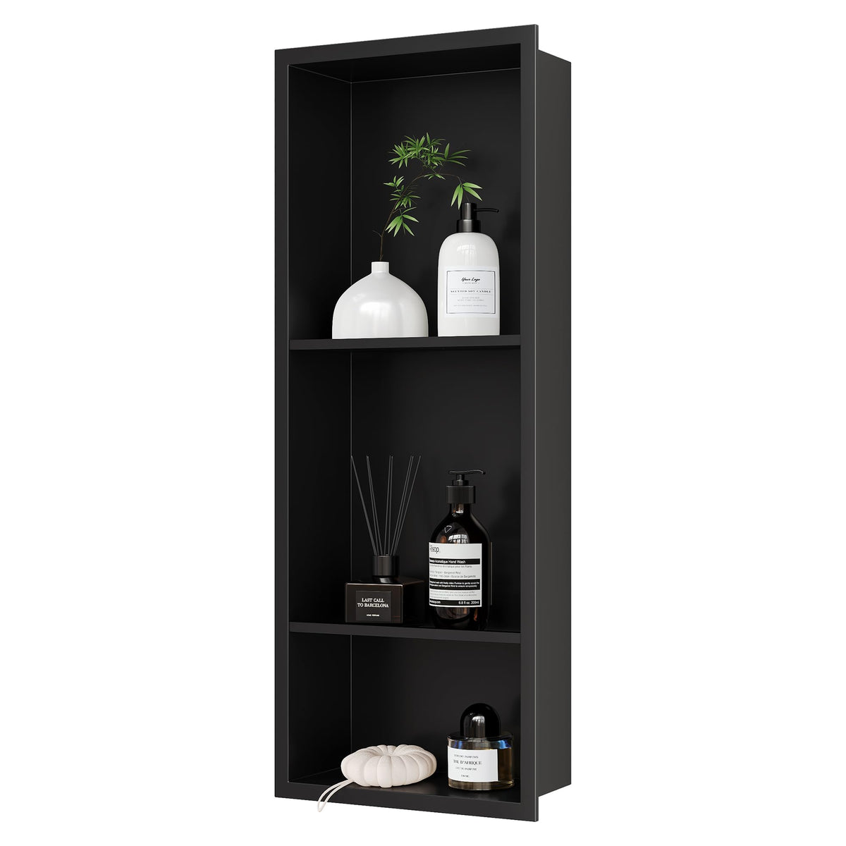 Qeke Stainless Steel Shower Niche 12' X 29', No Tile Needed Wall Niche Three-Tier Shower Niche Shelf, Recessed Niche Shower For Bathroom Storage, Matte Black