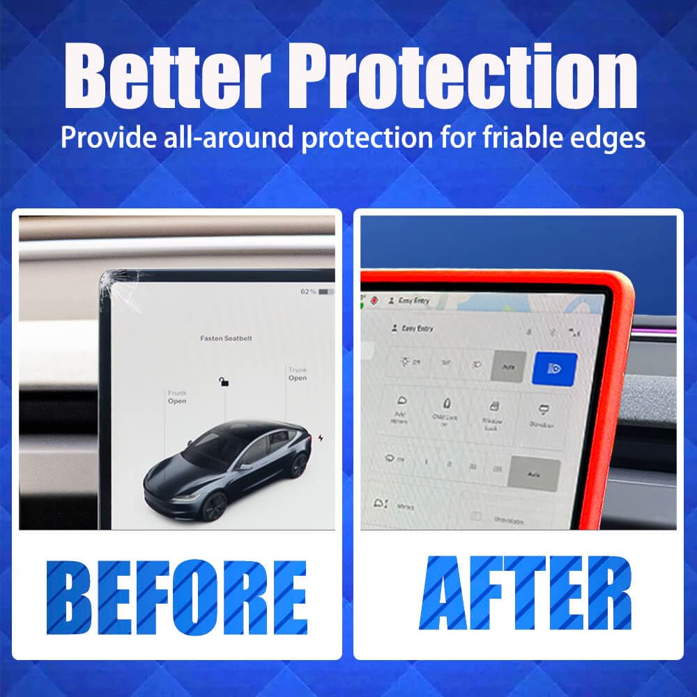 Yeapop 2Pcs Silicone Protector Frames of Screen and Rear View Mirror for Tesla Model 3 2024 Highland and Model Y 2025 Juniper. (