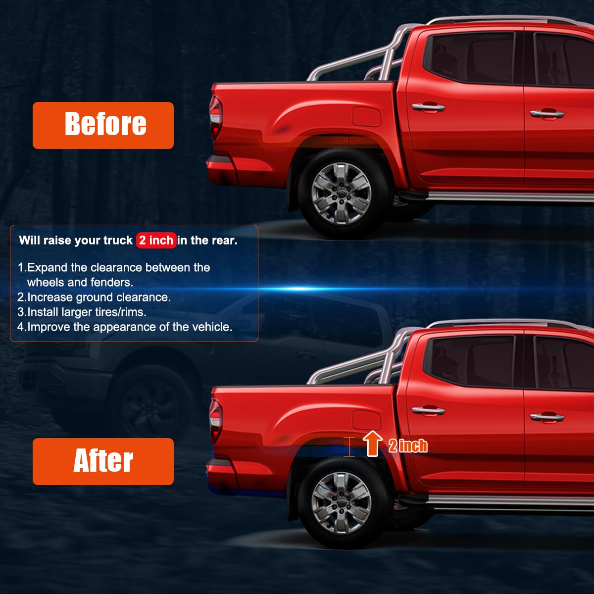 Gasupply 2'' Rear Leveling Lift Kits,Compatible With 1999-2023 Chevy Silverado 1500, Gmc Sierra Pickups, 2 Inch Forged Block Wit