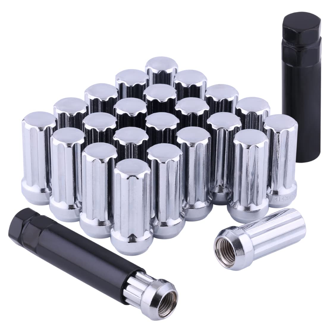 M14X1.5 Lug Nuts 14X1.5 Spline Lug Nuts M14 X 1.5 Chrome Lug Nuts 2'' Tall Set Of 24 Pcs 2 Socket Keys 14Mmx1.5 Lug Nuts Acorn A