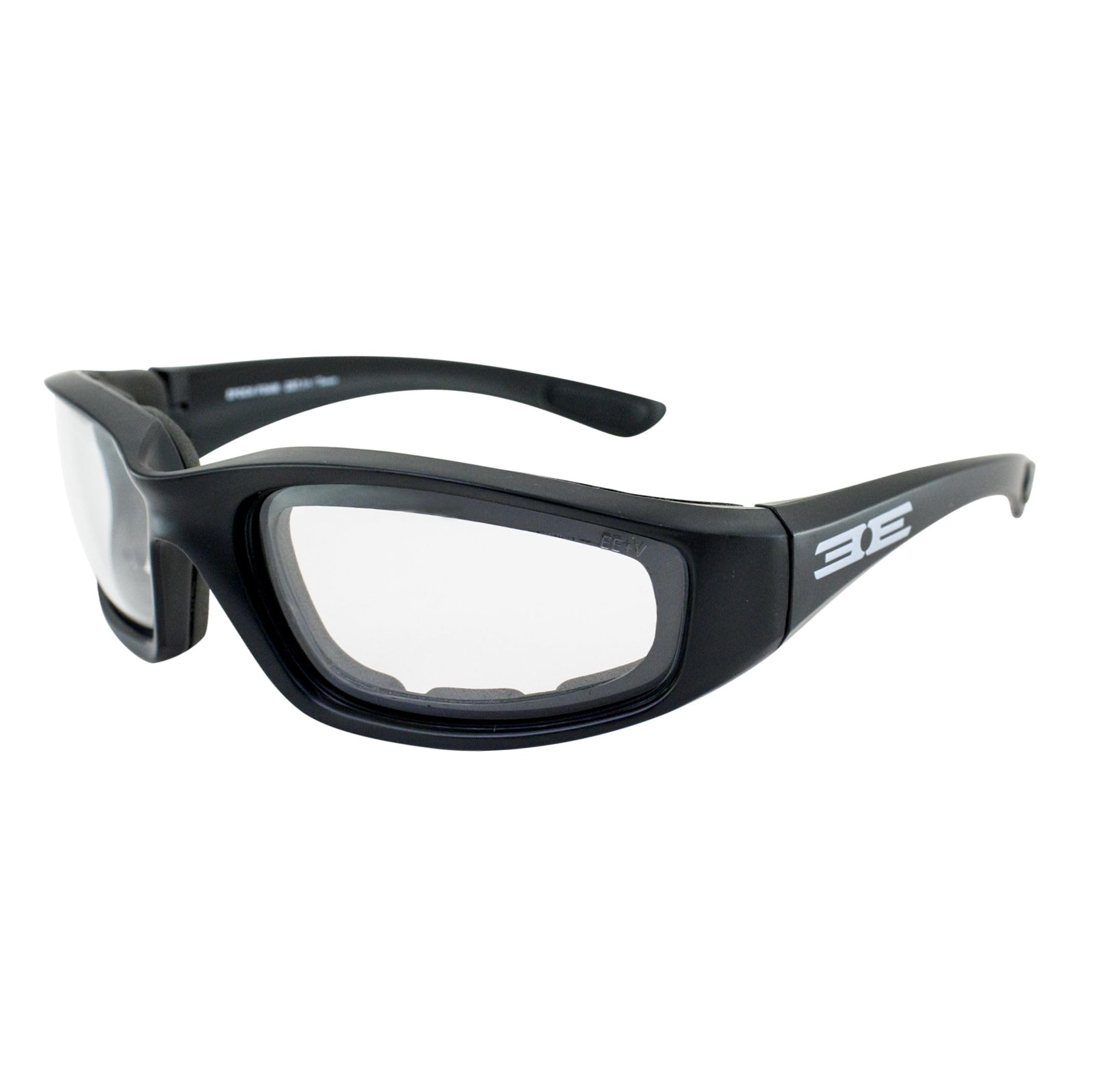 Epoch Eyewear Photochromic Motorcycle Sunglasses Glasses Foam Padded Black Frame W/Clear To Smoke Lens