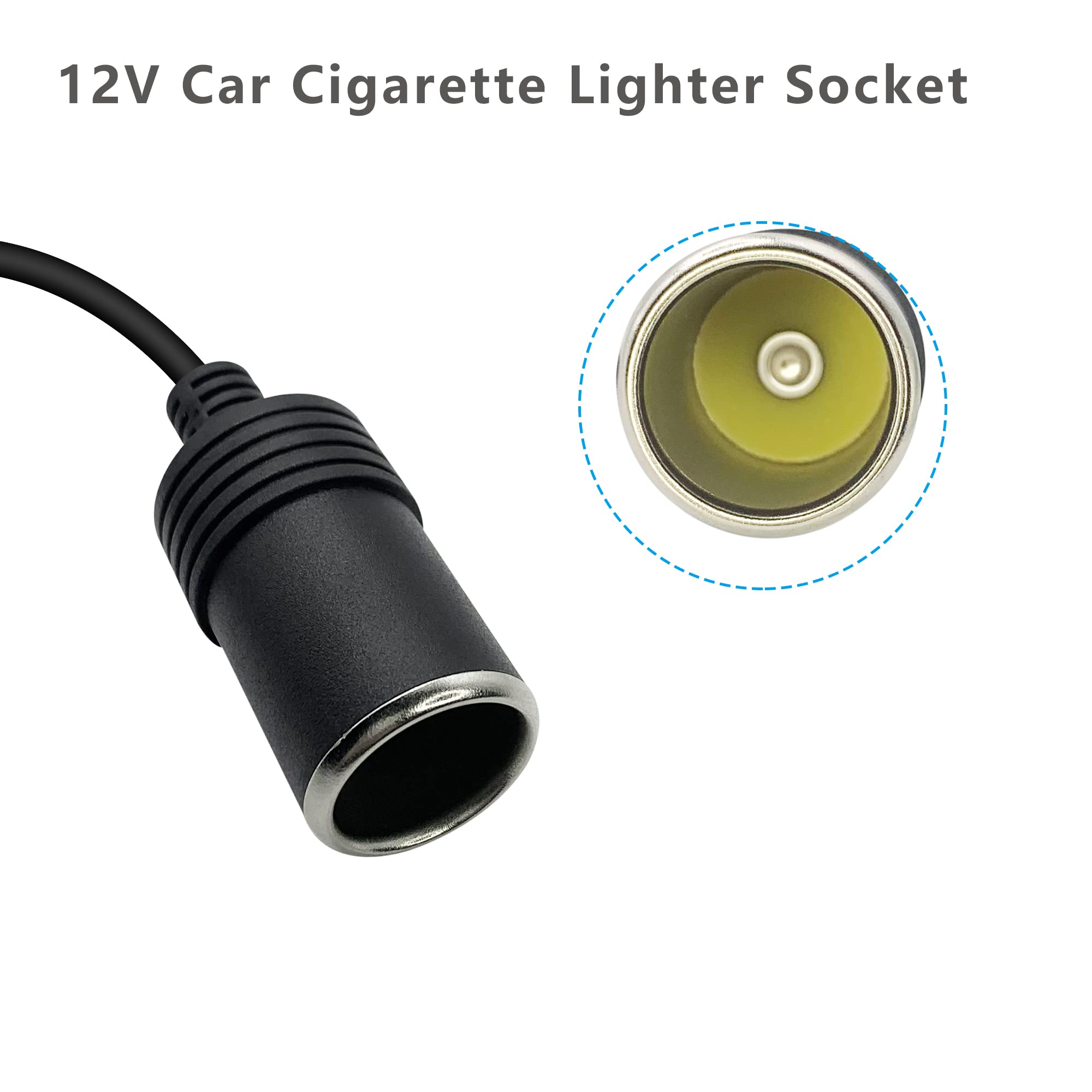 Kallaudo USB C to 12V Cigarette Lighter Adapter, 1Ft Converter Cable for Dash Cams, GPS