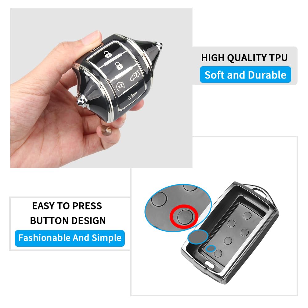 Mild East For Jeep Key Fob Cover With Keychain, Car Key Case Shell Protection 5 Buttons, Fit For Jeep Grand Cherokee Wagoneer Gr