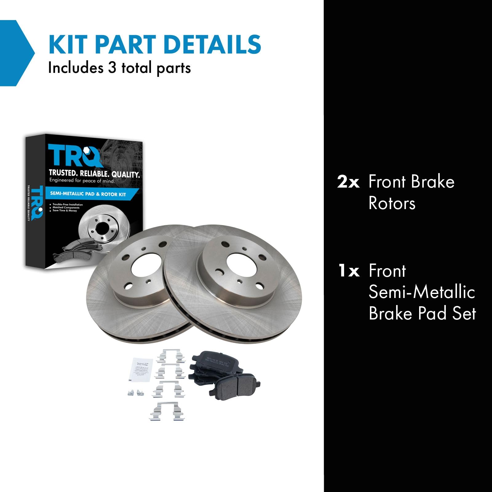Trq Front Brake Pad & Rotor Kit Brake Pads Brake Rotor Semi-Metallic Compatible With 1998-2002 Chevrolet Prizm Toyota Corolla