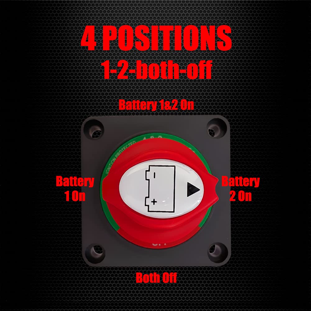 Ampper Panel Mounted 1-2-Both-Off Battery Disconnect Switch, 12-48 V Battery Master Cut Shut Off Isolator Switch For Car, Rv, Bo