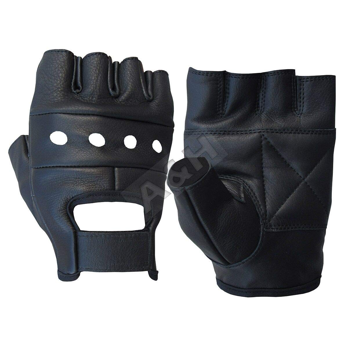 A&H Apparel Leather Motorcycle Glove Genuine Cowhide Fingerless Leather Driving Gloves (Medium)