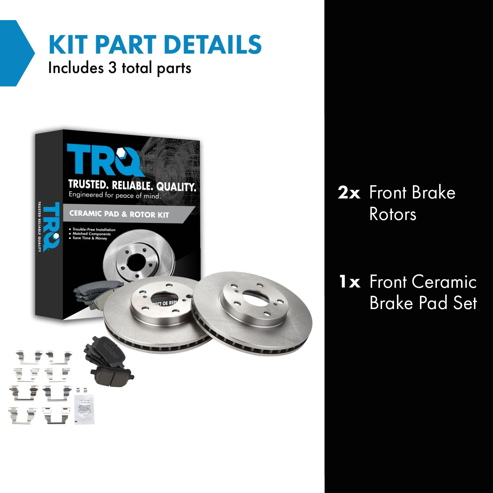 Trq Front Brake Pad & Rotor Kit Brake Pads Brake Rotor Ceramic Compatible With 1997-2001 Lexus Es300 1998-2004 Toyota Avalon Cam