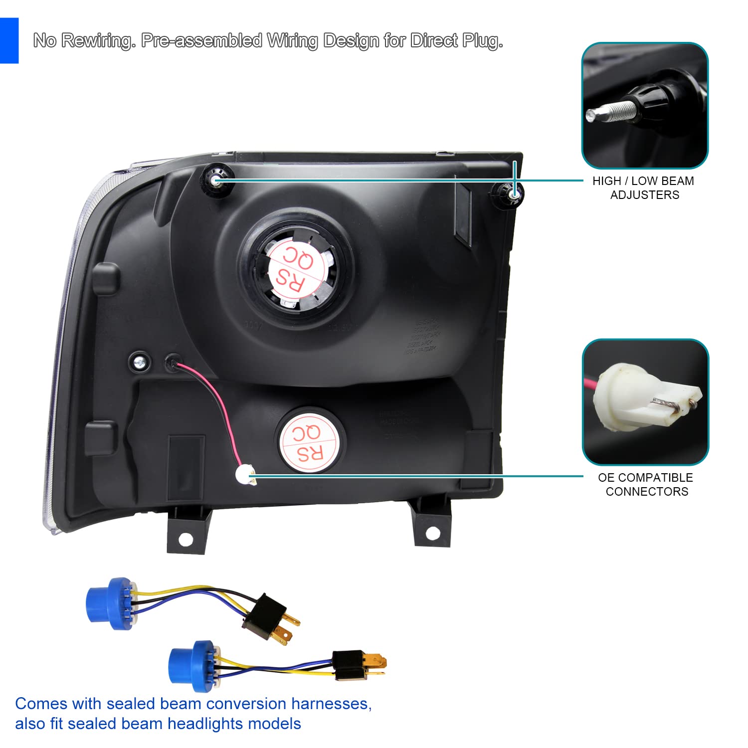 Spec-D Tuning Black Clear Headlights Compatible With 1999-2004 Ford F250 F350 F450 Super Duty, 2000-2004 Excursion, L+R Pair Head Light Lamp Assembly