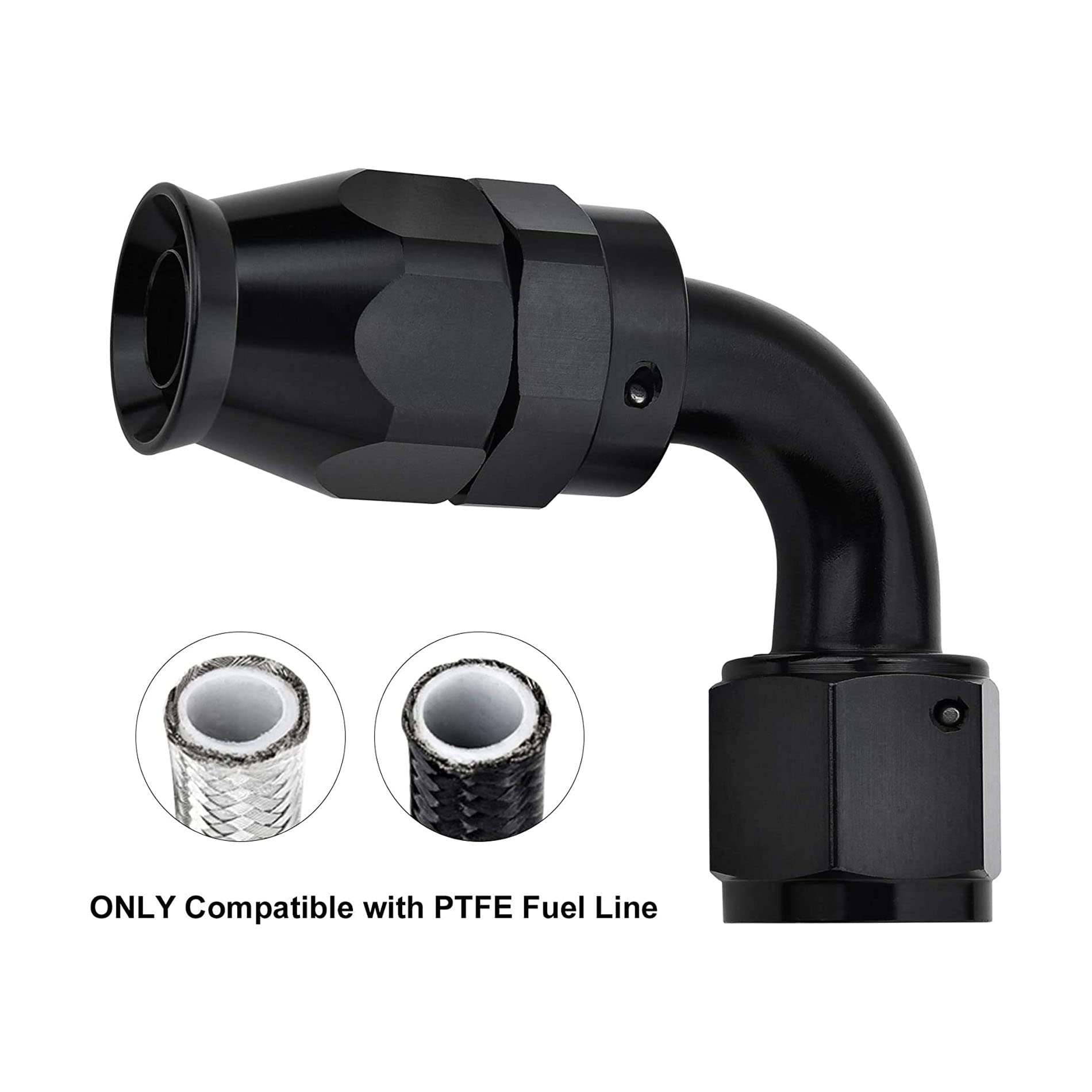 Evil Energy 6An Ptfe Hose End Fitting 90 Degree Black For Ptfe Hose Only 2Pcs
