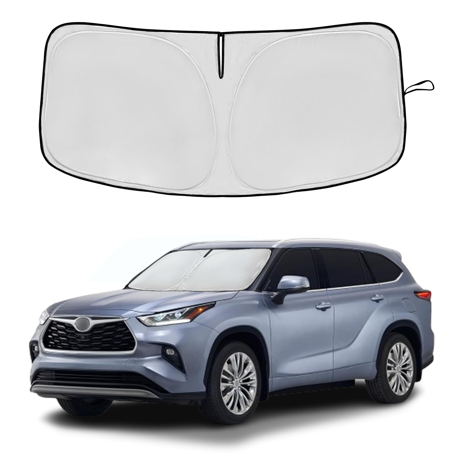 Windshield Sun Shade For Toyota Highlander 2020-2025 Double Layer 240T Front Window Shade Custom Fit Sun Visor Foldable Shade Bl