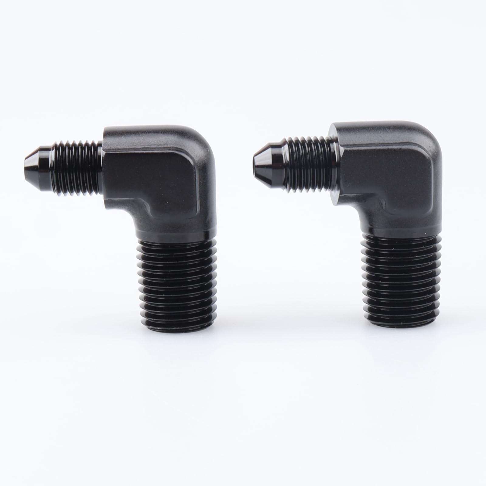 Ac Performance 90 Degree Elbow -3 An Male To 1/4'' Npt Male Fitting Adapter Connector Aluminum Black, Pack Of 2