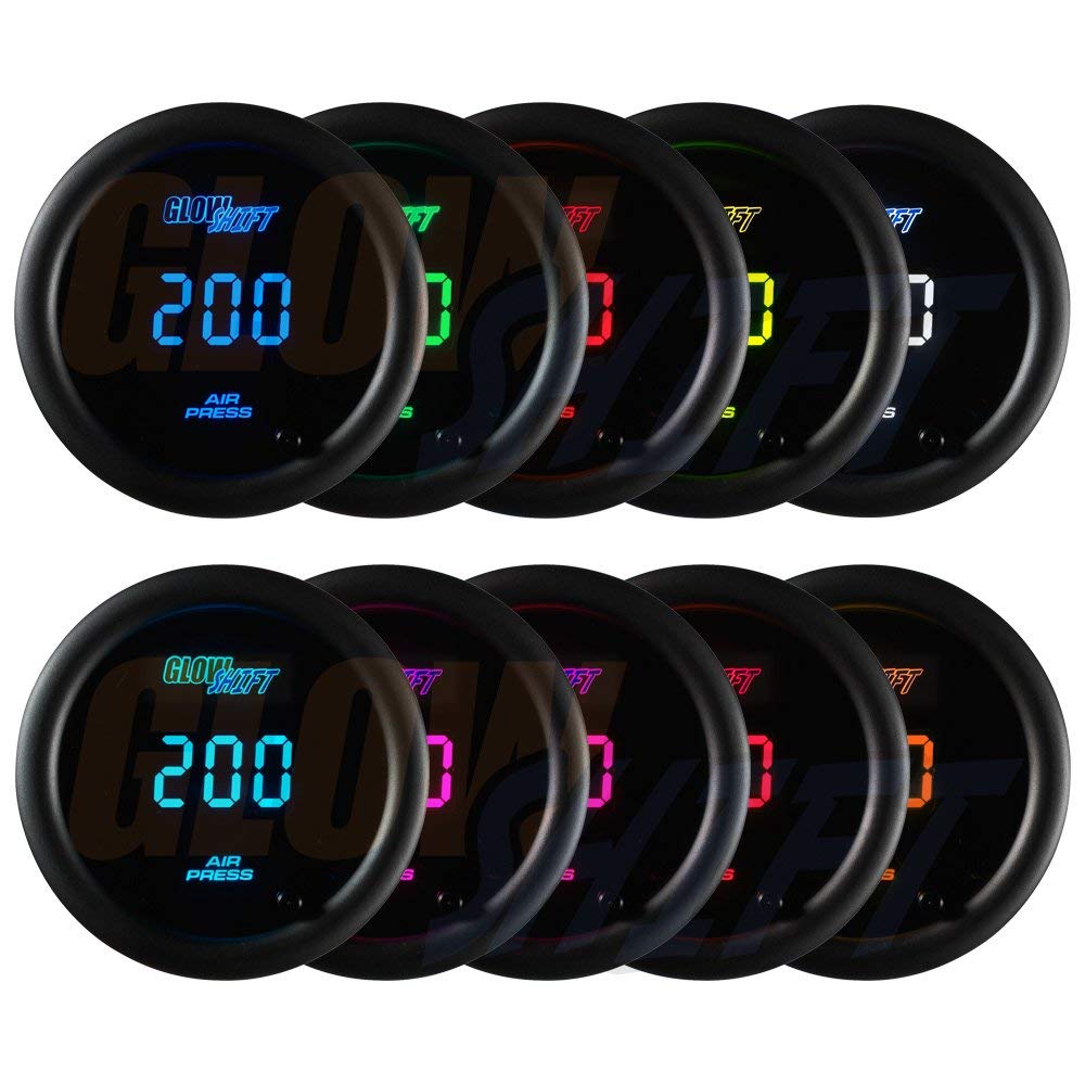 Glowshift 10 Color Digital 200 Psi Air Pressure Gauge Kit - Includes Electronic Sensor - Multi-Color Led Display - Tinted Lens -