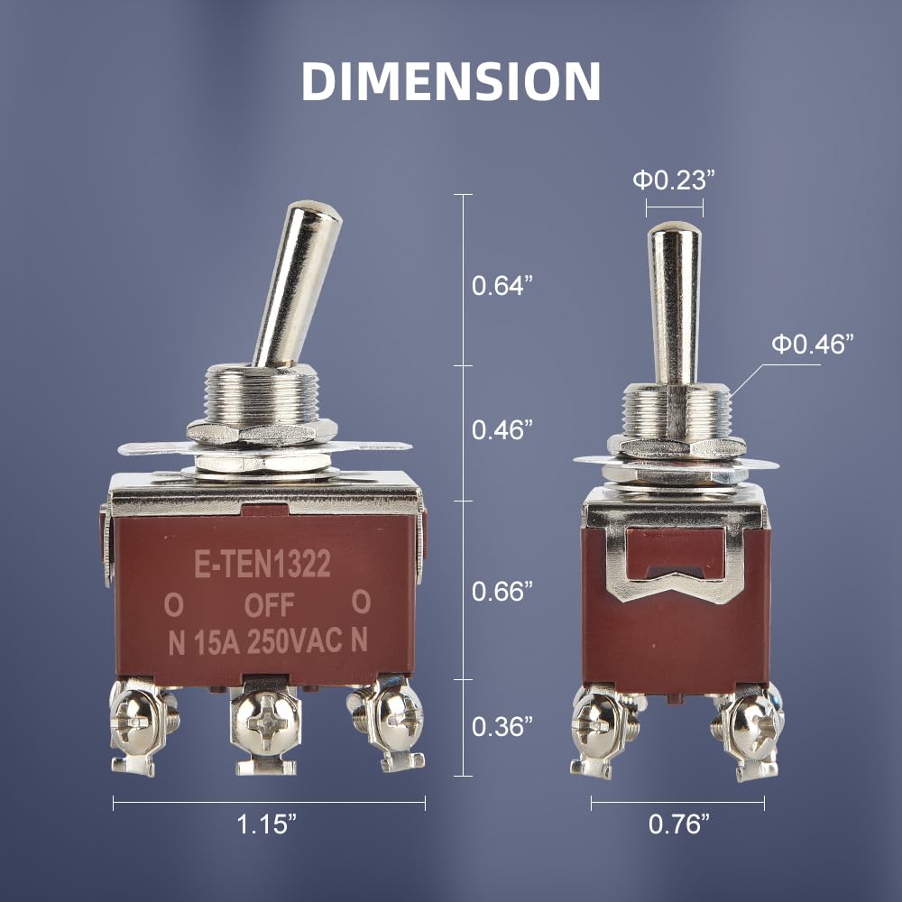 Cnaodun Waterproof Toggle Switch On-Off-On 30A 12Vdc/15A 250Vac 6 Pin 3 Position Marine Dpdt Switch With Weatherproof Boot Cap C