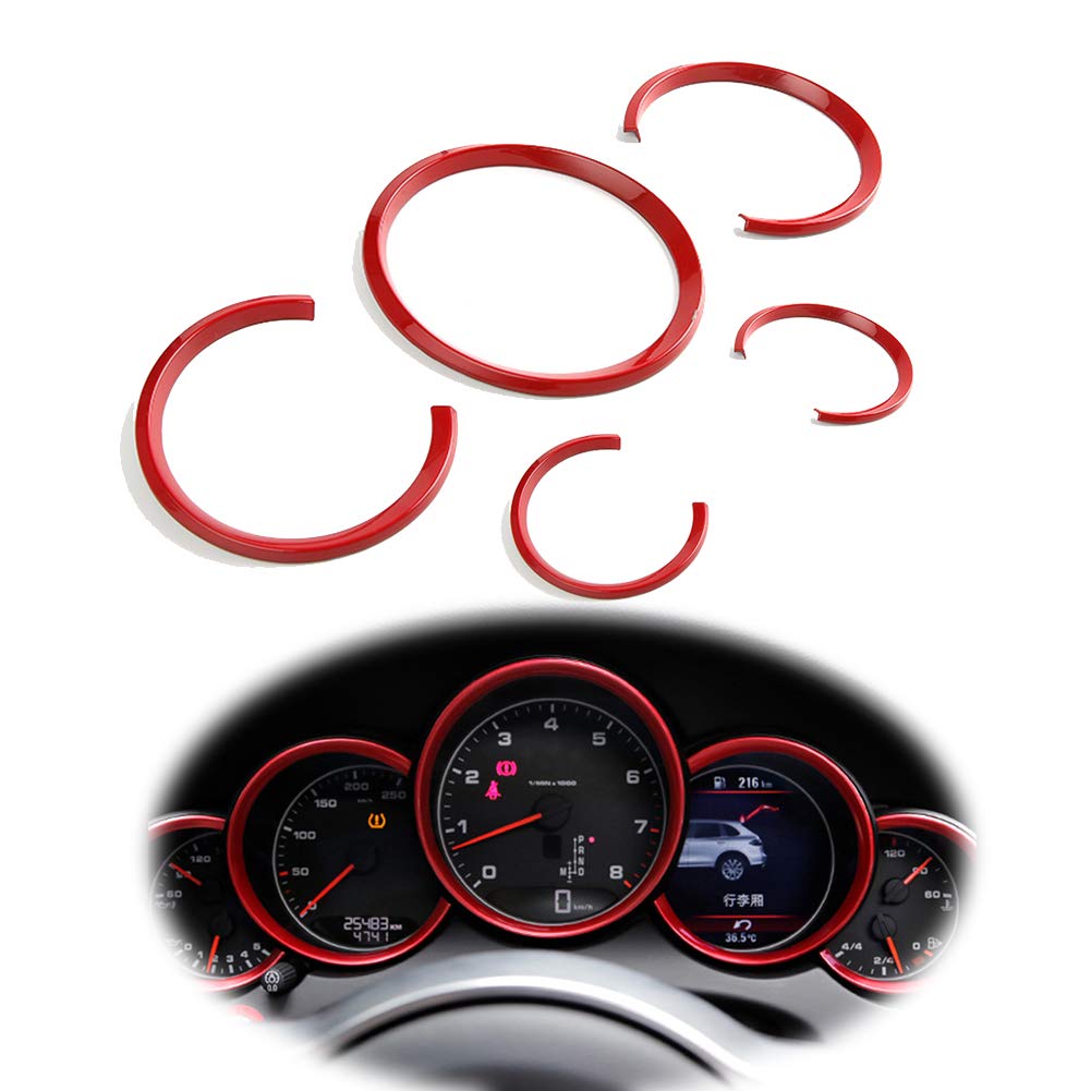 Gtinthebox 5 Pcs Red Interior Dashboard Edge Trim Cover Ring For 2010-2016 Porsche Cayenne, 2008-2019 Porsche 911, 2010-2016 Por