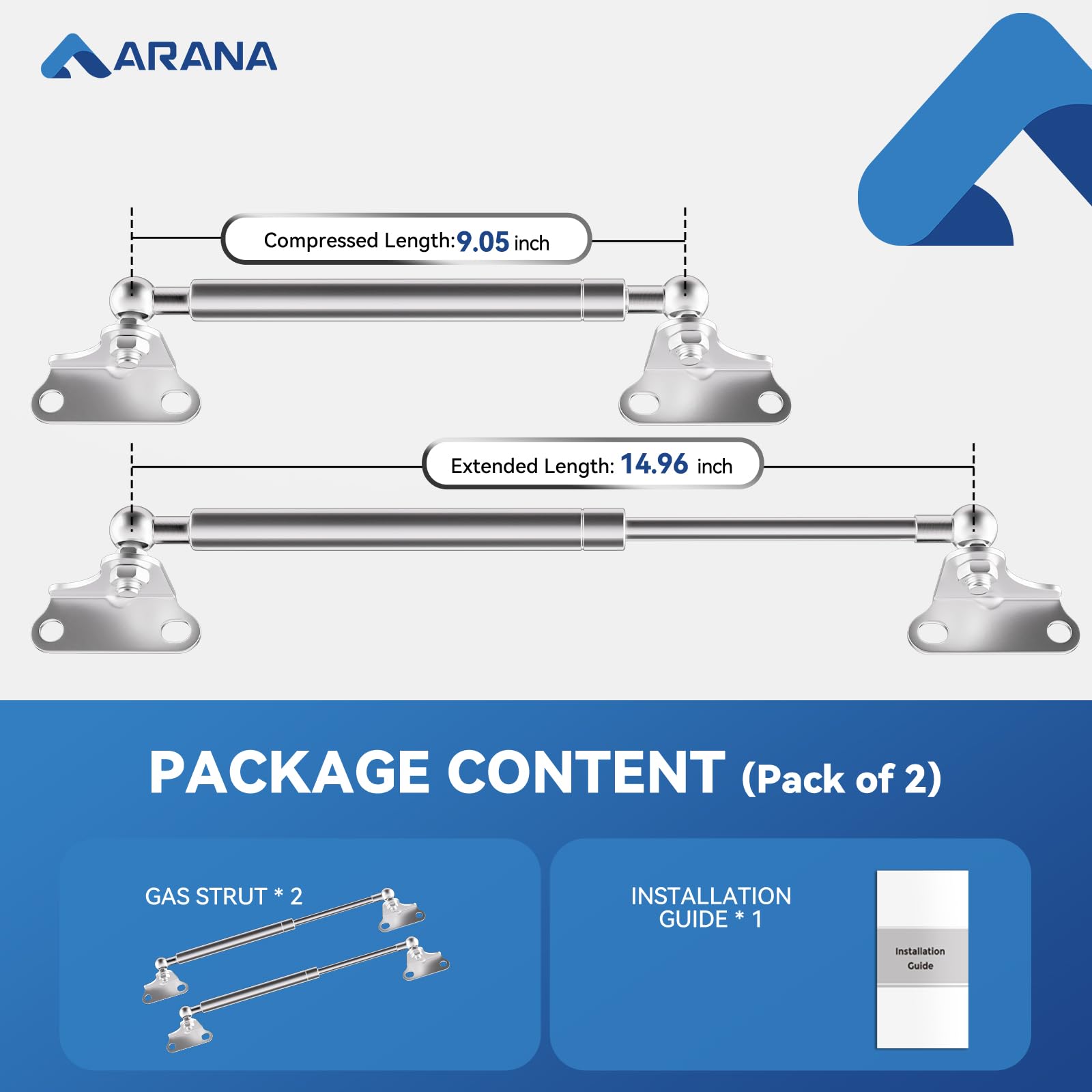 Arana Stainless Gas Struts 15 Inch 67Lbs, Marine Gas Struts 15 Inch 300N With Brackets, Hydraulic Lift Support Hinges For Boat H