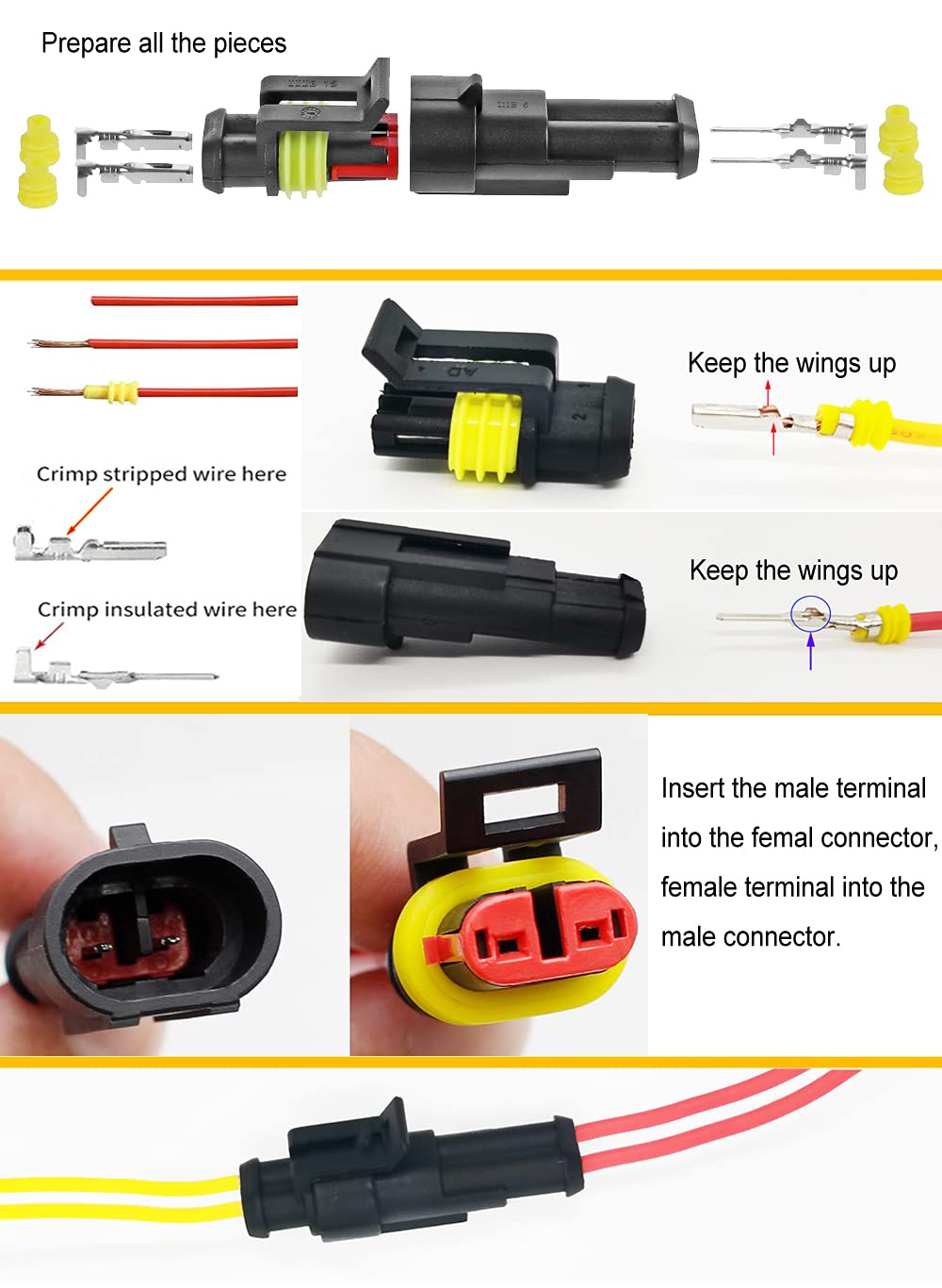 Twippo 5 Kit 5 Pin Automotive Electrical Connectors - Quick Connect and Disconnect 5 Wire Waterproof 5 Way