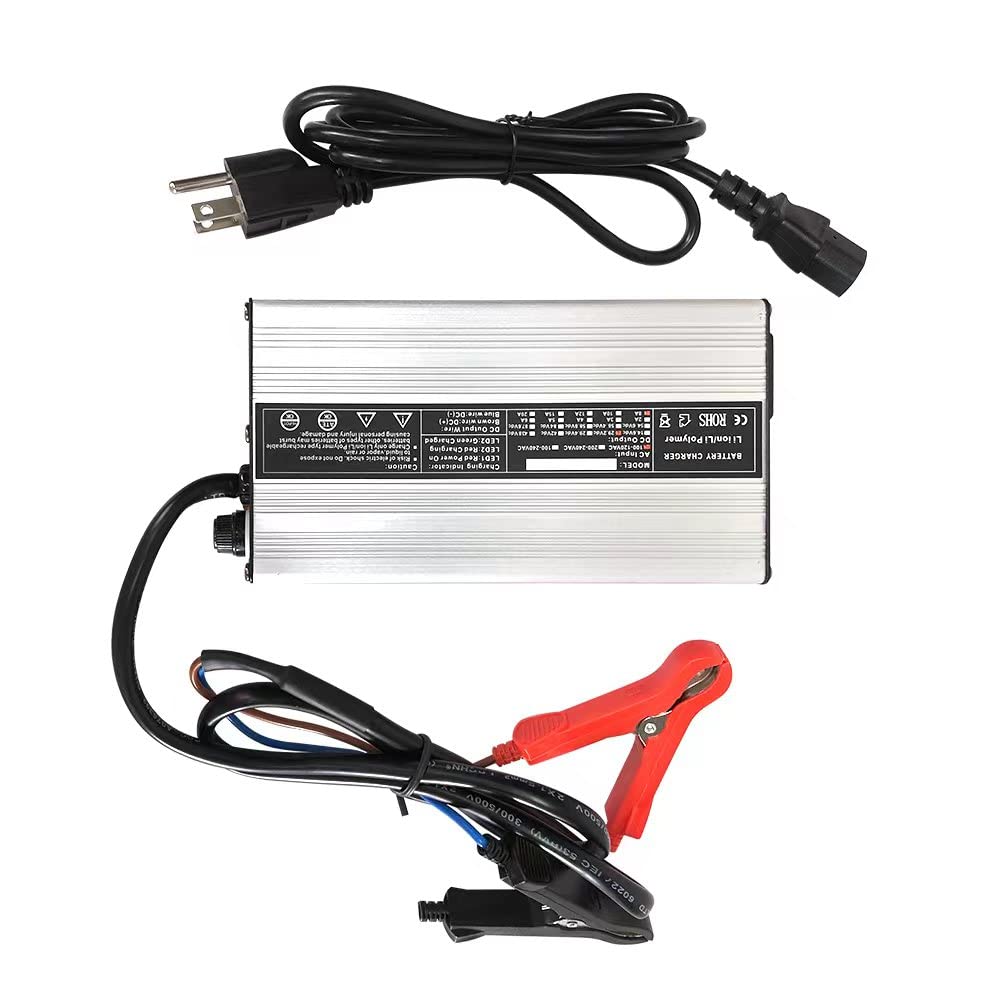 48V / 58.4V 8A Lifepo4 Lithium Battery Smart Charger 110V 120V 500W for 16S 48V Lifepo4 Battery with Cooling Fan and Alligator C