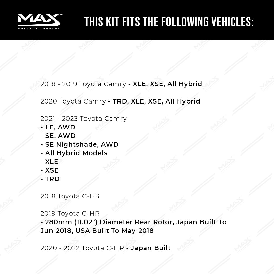 Max Advanced Brakes Rear Brake Kit Compatible With 2018 2019 2020 2021 2022 2023 Toyota Camry Rav4 Corolla C-Hr Venza Replacement Cross Drilled Disc Brake Rotors And Ceramic Brake Pads