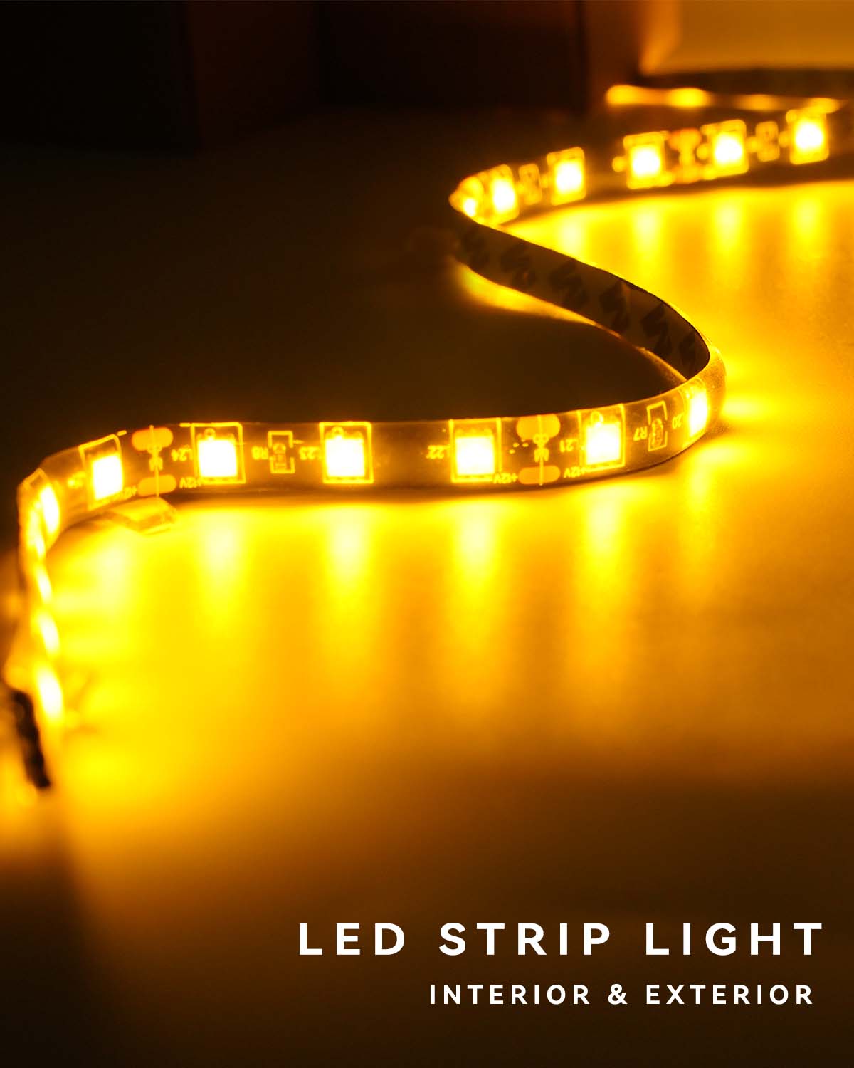 Car Led Strip Lights 24' Connectable Amber Led Light Strips For Cars Interior Lights Boat Marine Golf Cart Trucks Waterproof Yellow Led Strip 12V, 4Pack
