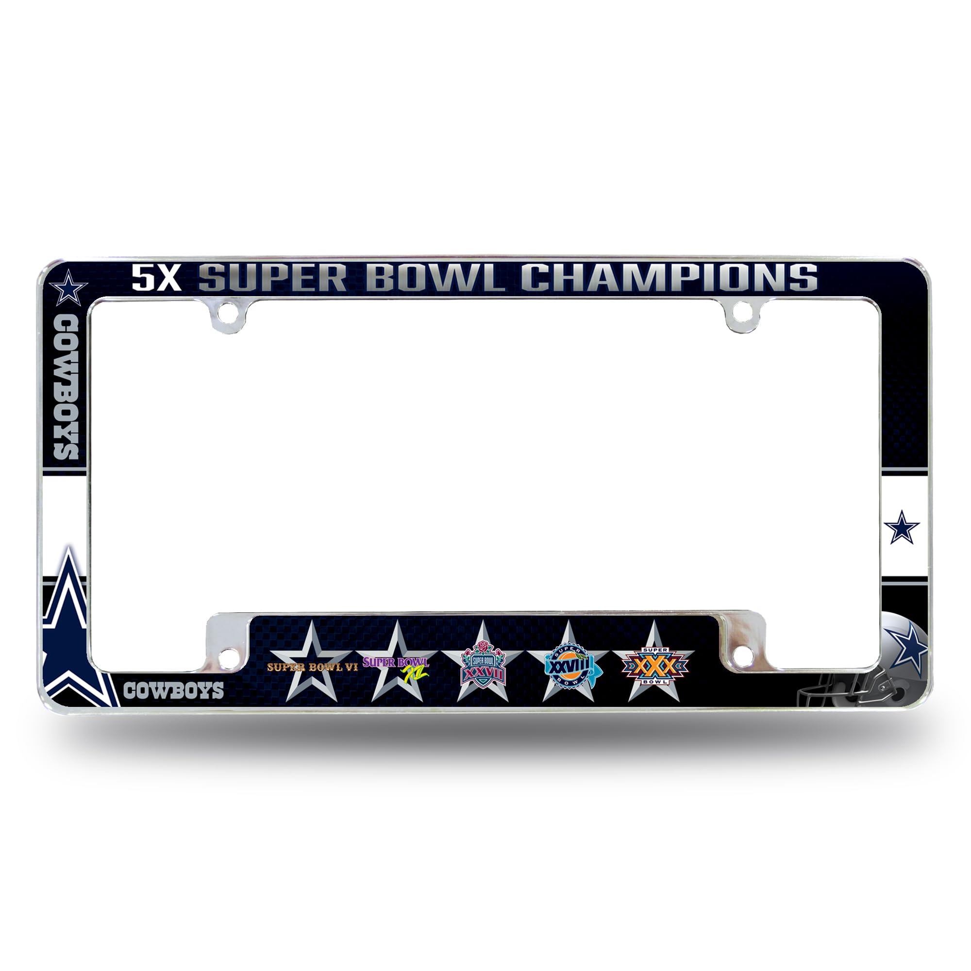 Rico Industries Nfl Dallas Cowboys Multi Champ 12 X 6 Chrome All Over Automotive License Plate Frame For Cartrucksuv