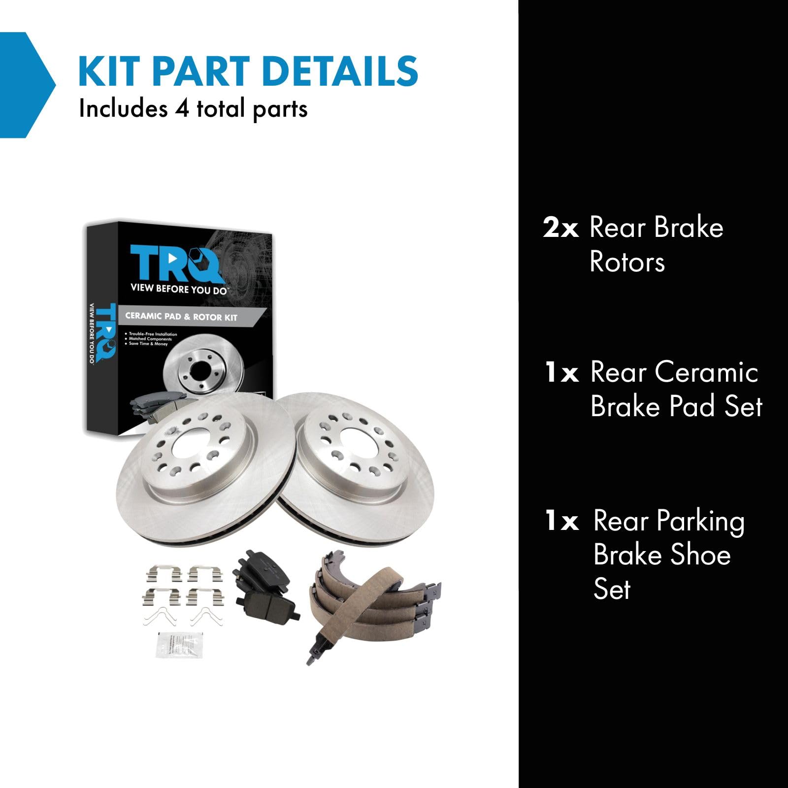 Trq Rear Brake Pad & Rotor Kit Brake Pads Brake Rotor Parking Brake Shoe Set Ceramic Compatible With 2017 Gmc Acadia