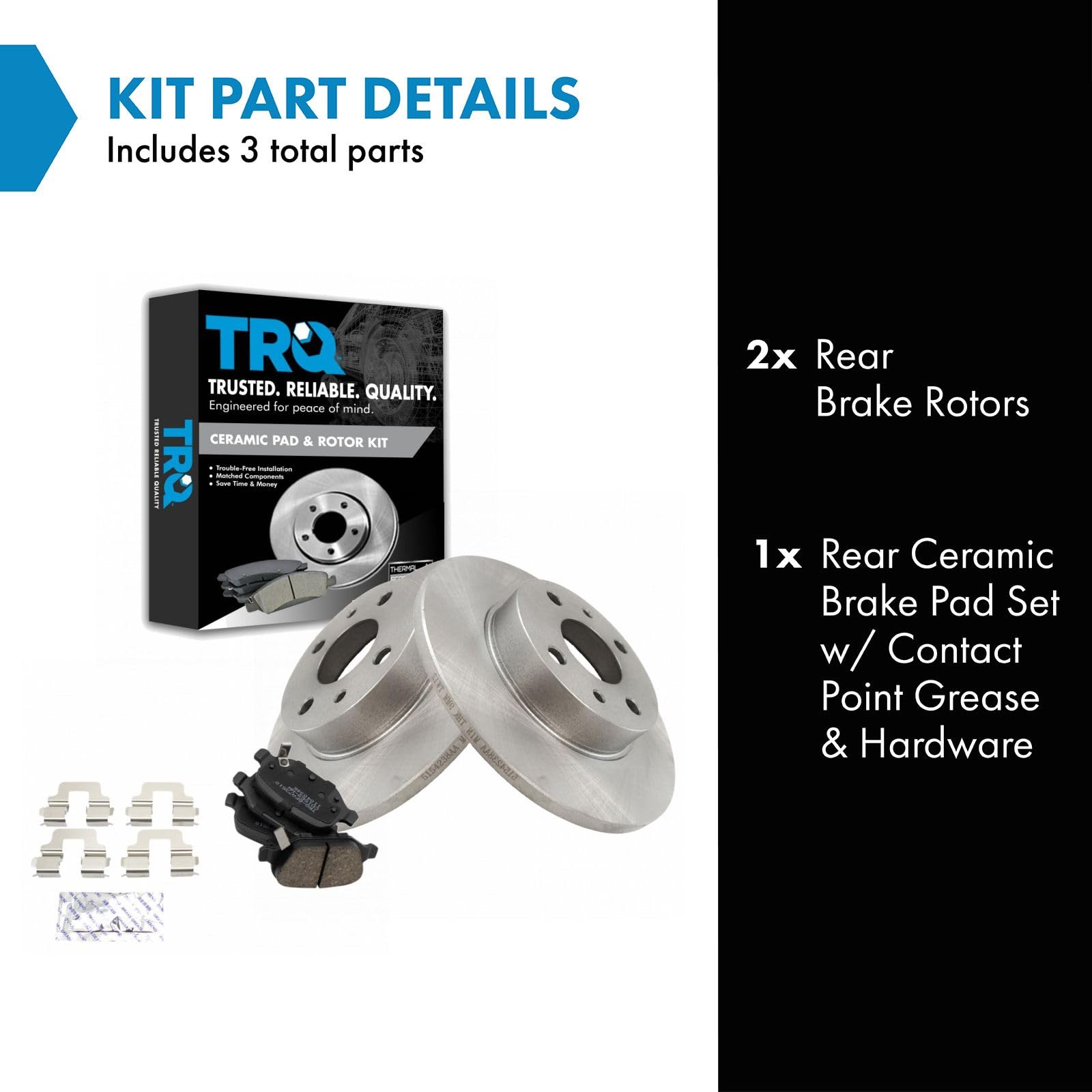 TRQ Rear Brake Pad & Rotor Kit Brake Pads Brake Rotor Ceramic Solid Compatible with 2012-2019 Fiat 500