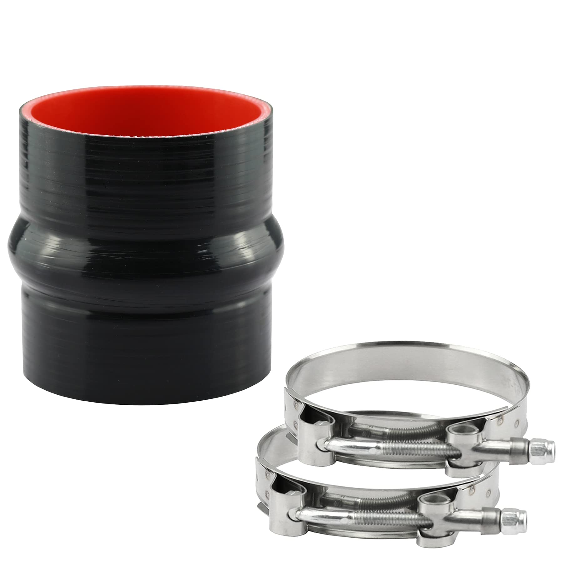 Ucreative 4'' Length Hump Black Silicone High Temperature 4-ply Reinforced Straight Hump Coupler Hose with T-Bolt Clamp ID: 3.5'