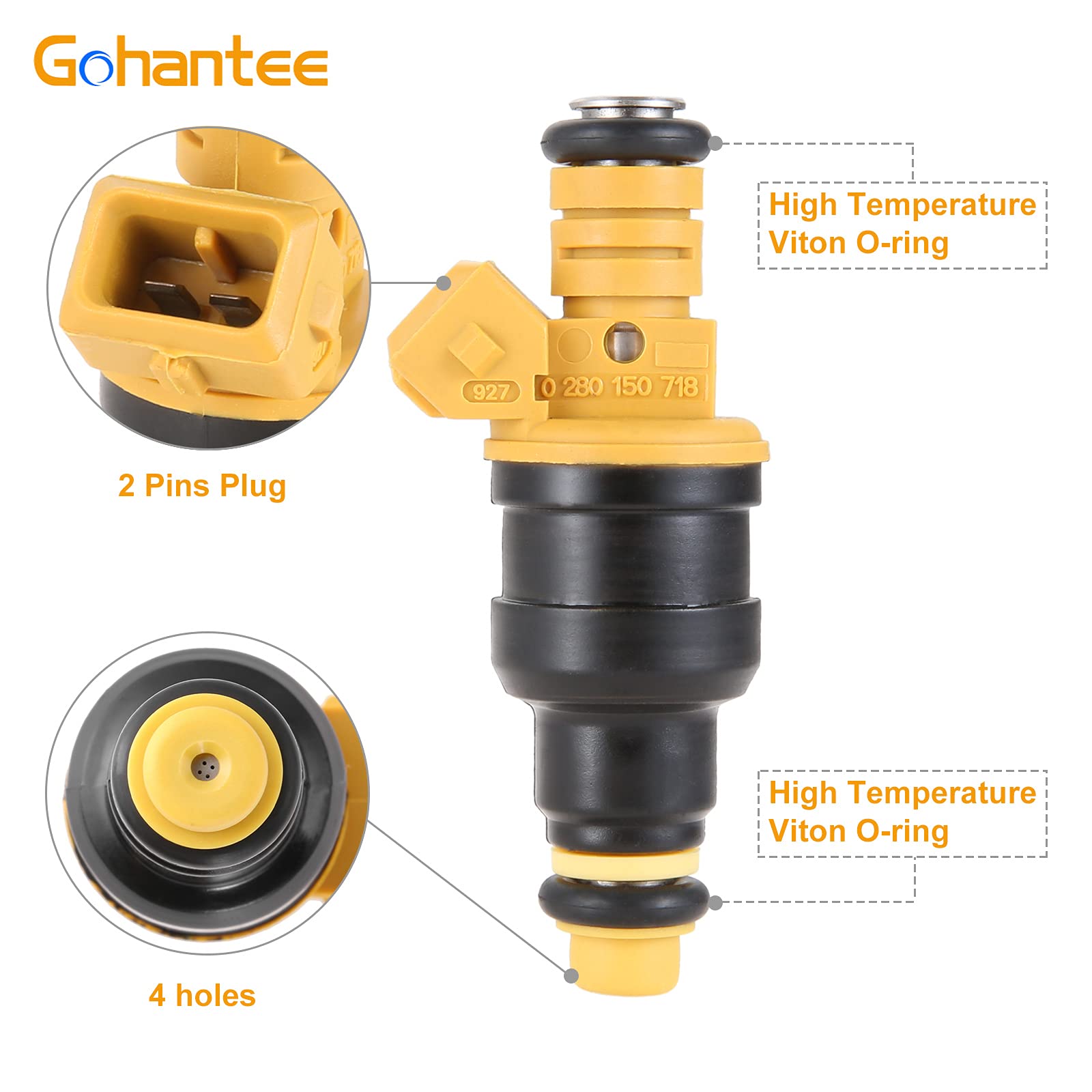 0280150718 Fuel Injector Replacement For Ford Compatible With F150 F250 F350 E150 E250 Mustang Expedition Lincoln Mercury 4.6L 5.0L 5.4L 5.8L Engine Replace# 280150943 0280150939 0280150909 0280150943