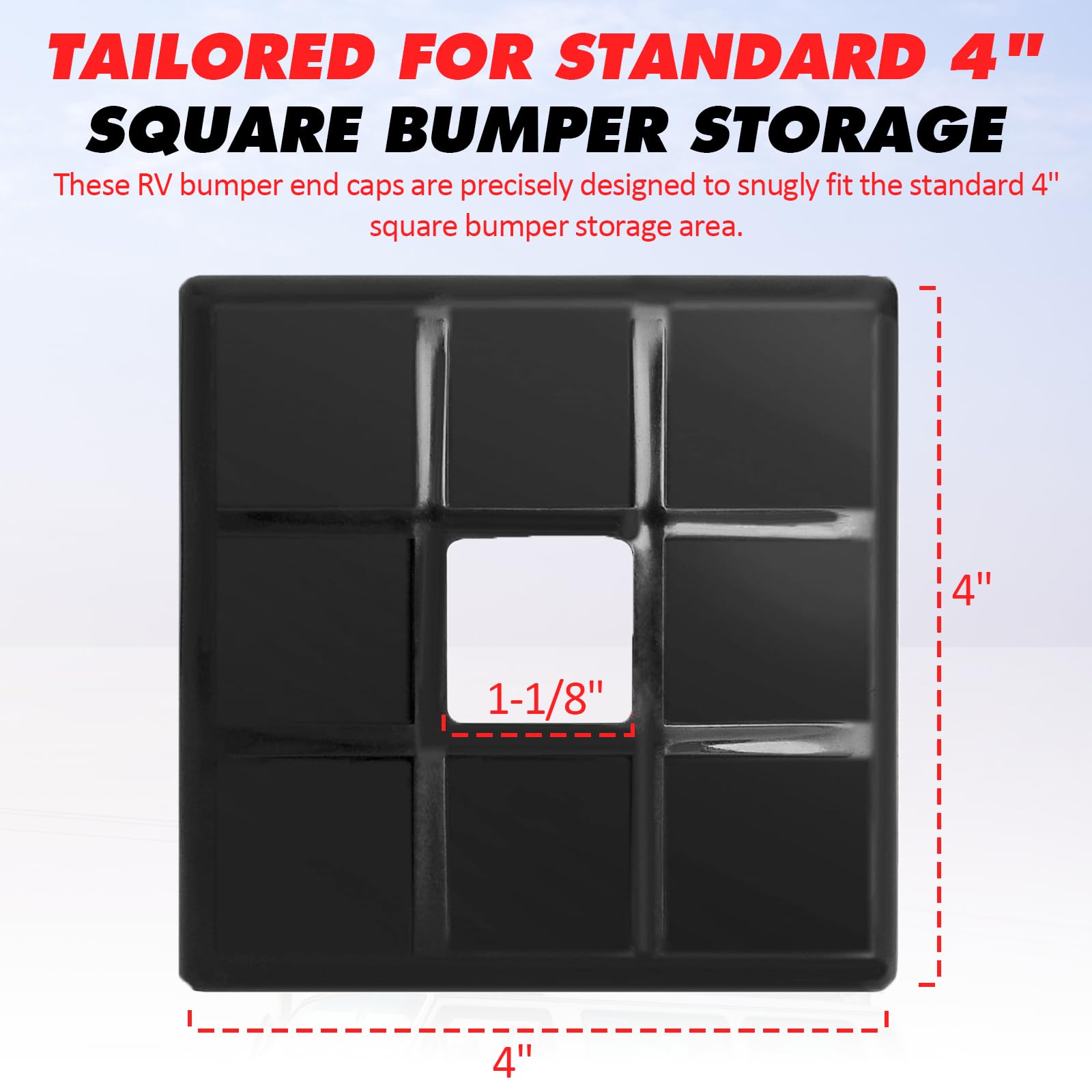 TonGass (2-Pack) 4 RV Bumper Plug End Cap for RV, Camper, Travel, Trailer RV Square Ruber Bumper End Cap Trailer Protective Ca