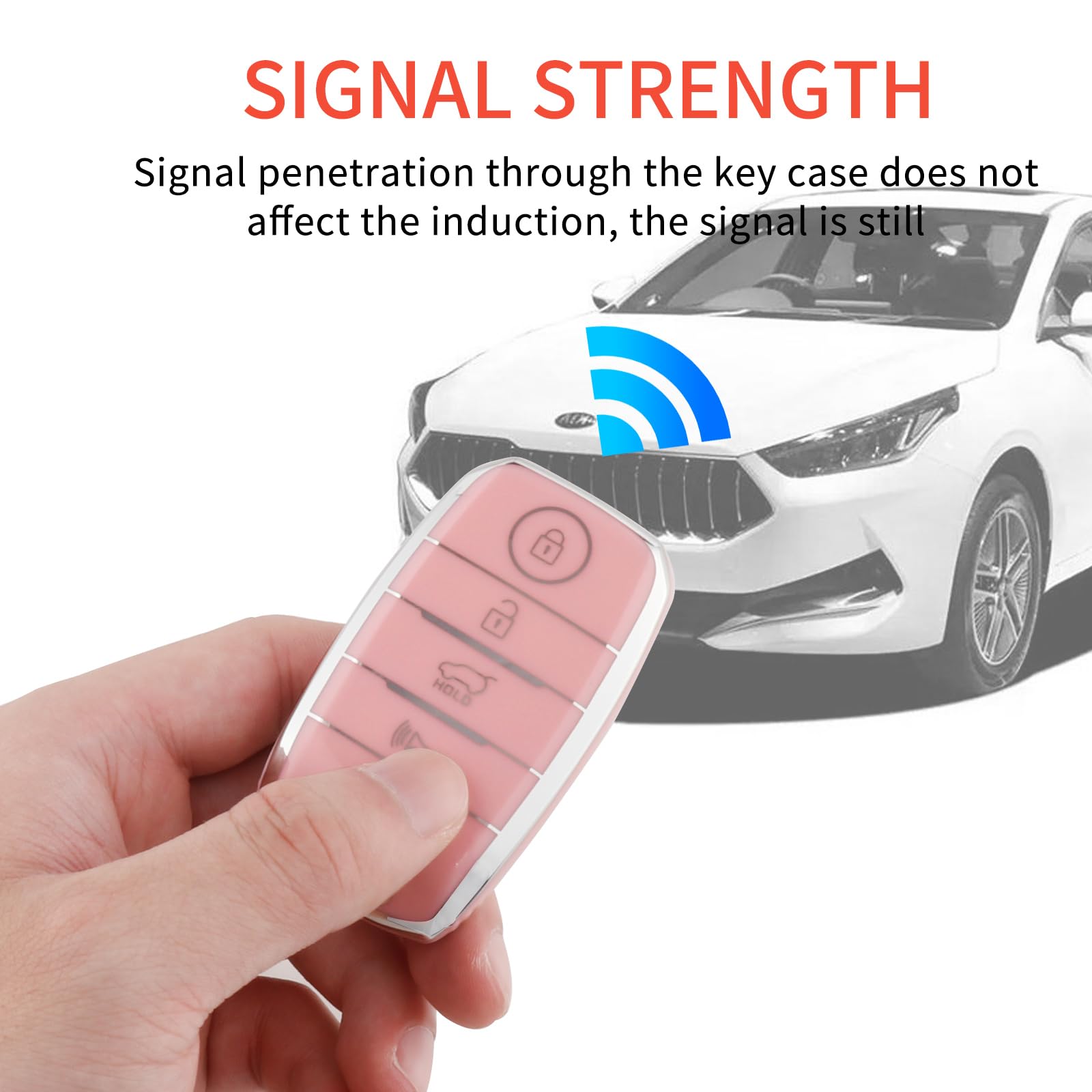 Pangpai Pink Key Fob Cover for Kia, Soft TPU Key Case Protection with Bling Keychain Fit for Kia Forte Koup Niro Optima Rio Sore