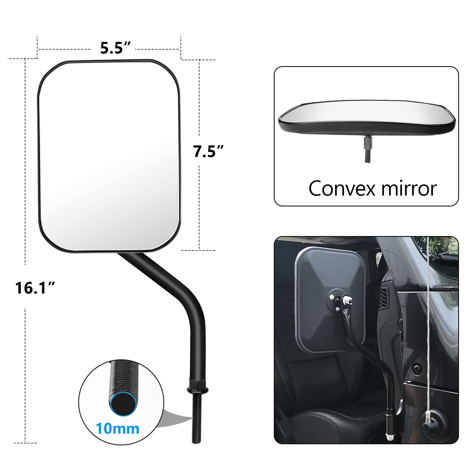 Denforste Mirrors Doors Off Compatible with Jeep Wrangler JK CJ JL & Unlimited - Door Hinge Side Mirrors for Jeep - 2 Pack 5.5 x