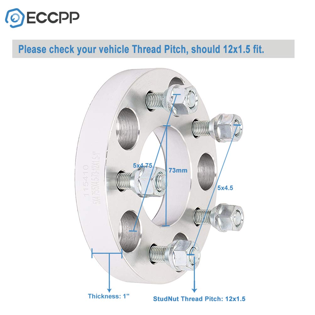 ECCPP 4PCS 5 Lug Wheel Adapters 1'' 5x4.75 to 5x4.5 73mm hub with 12x1.5 Studs fit for 1982-2002 for Camaro 1984-2013 for Corvet