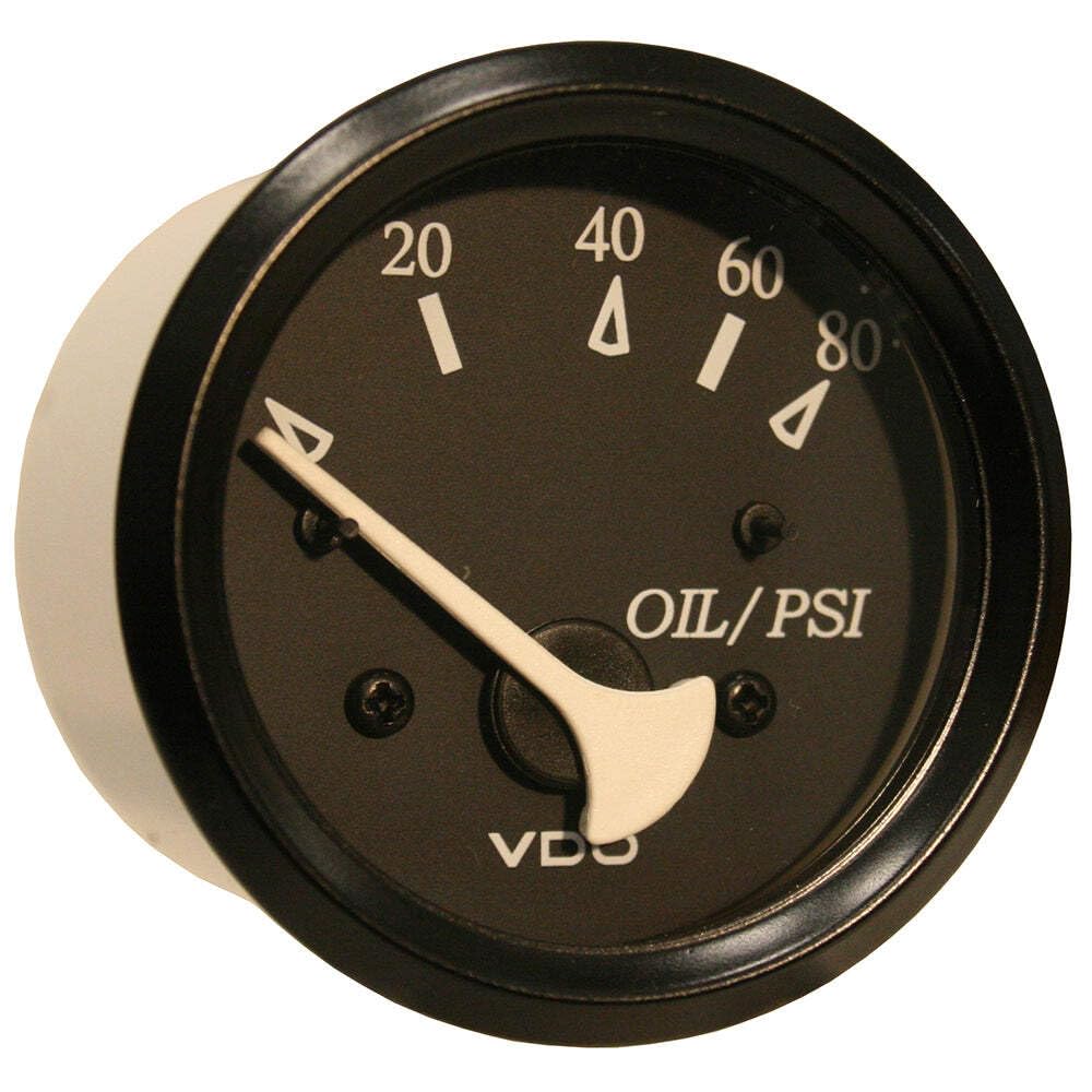 Vdo 350-11800 Cockpit Marine 80Psi Oil Pressure Gauge Use With Marine 240-33 Ohm Sender 12V - Black