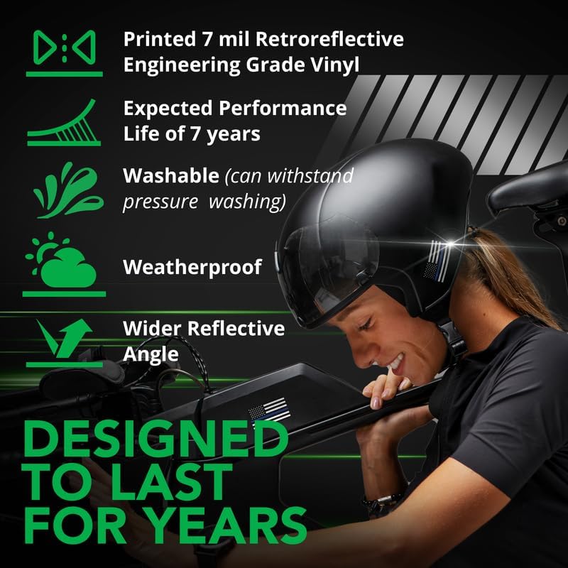 Bright Knight Reflective Flag Sticker, 2'' X 1'' Blue American Flag Sticker Mirrored 2 Pair Retro-Reflective Vinyl, Made In Usa