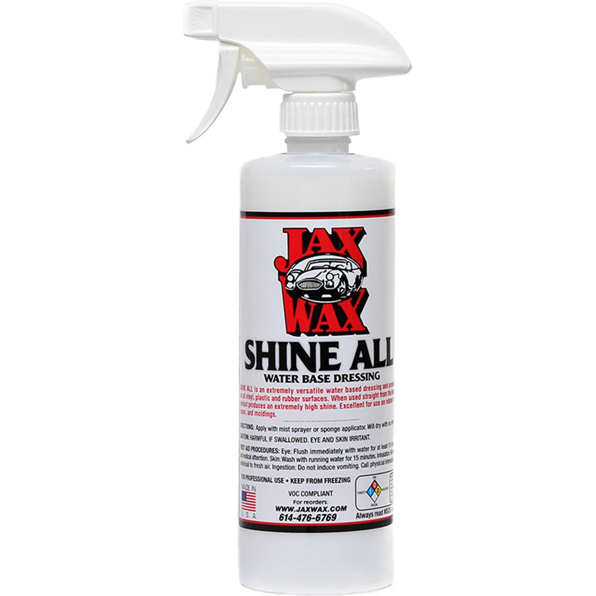 Jax Wax Shine All, Professional High Gloss, Water Based Dressing and Protectant for Engines, Tires, Vinyl and Plastics - 16 Ounc