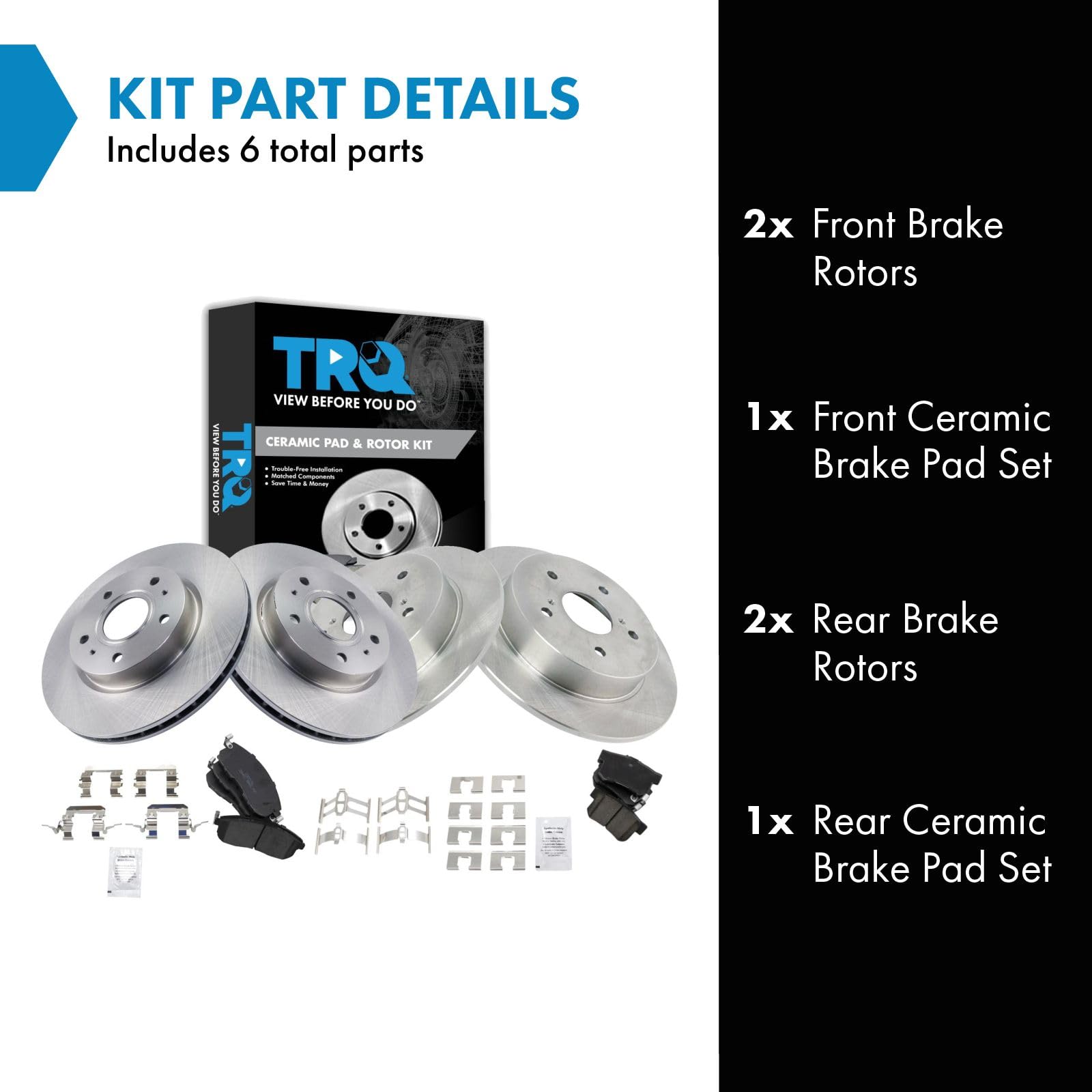 Trq Front And Rear Brake Pad & Rotor Kit Brake Pads Brake Rotor Ceramic Compatible With 2007-2013 Suzuki Sx4
