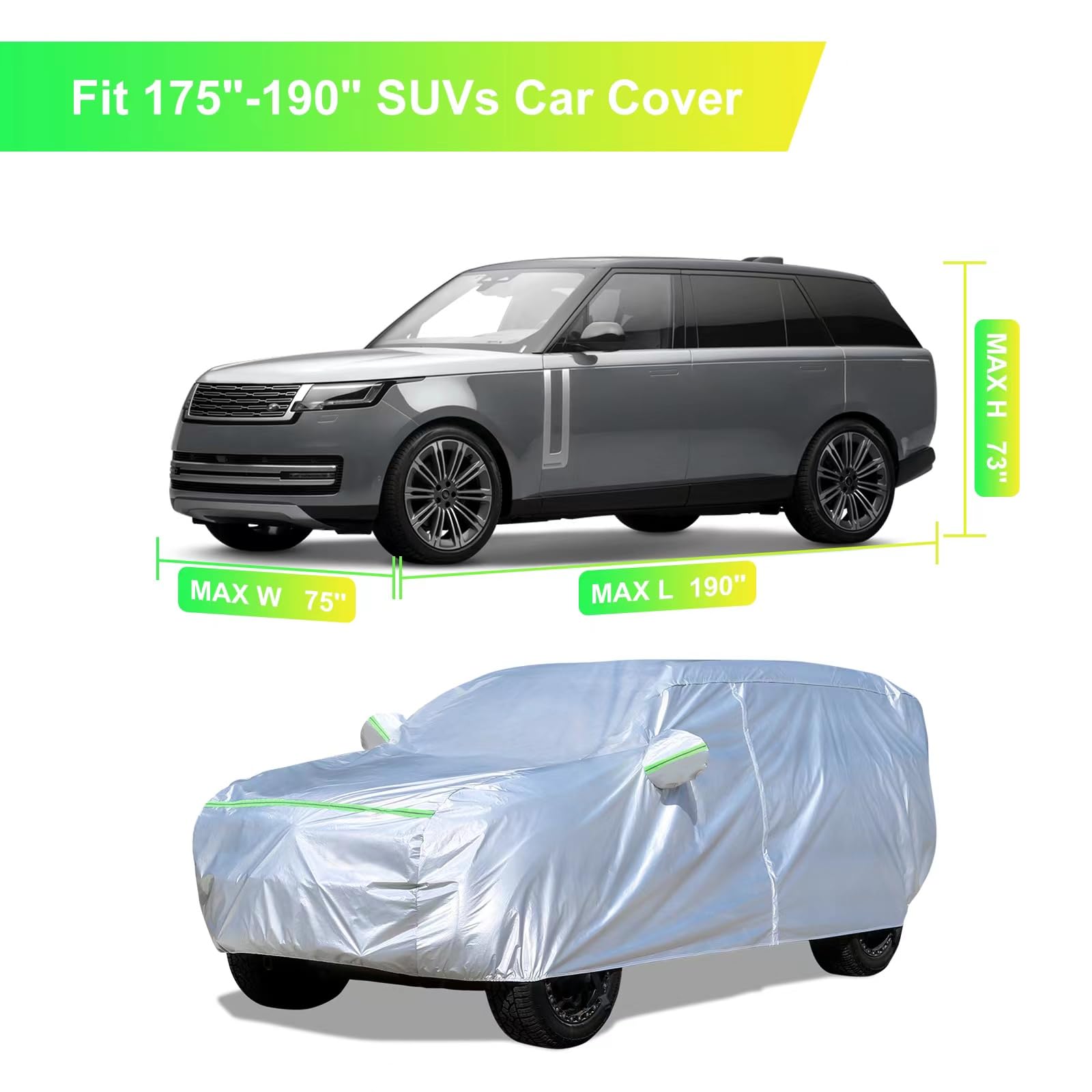 YINOK SUV Car Cover (175-190 inches) - Universal Fit, Waterproof, Dupont Oxford, All Weather, Hail Protector, Sun Protection, Do