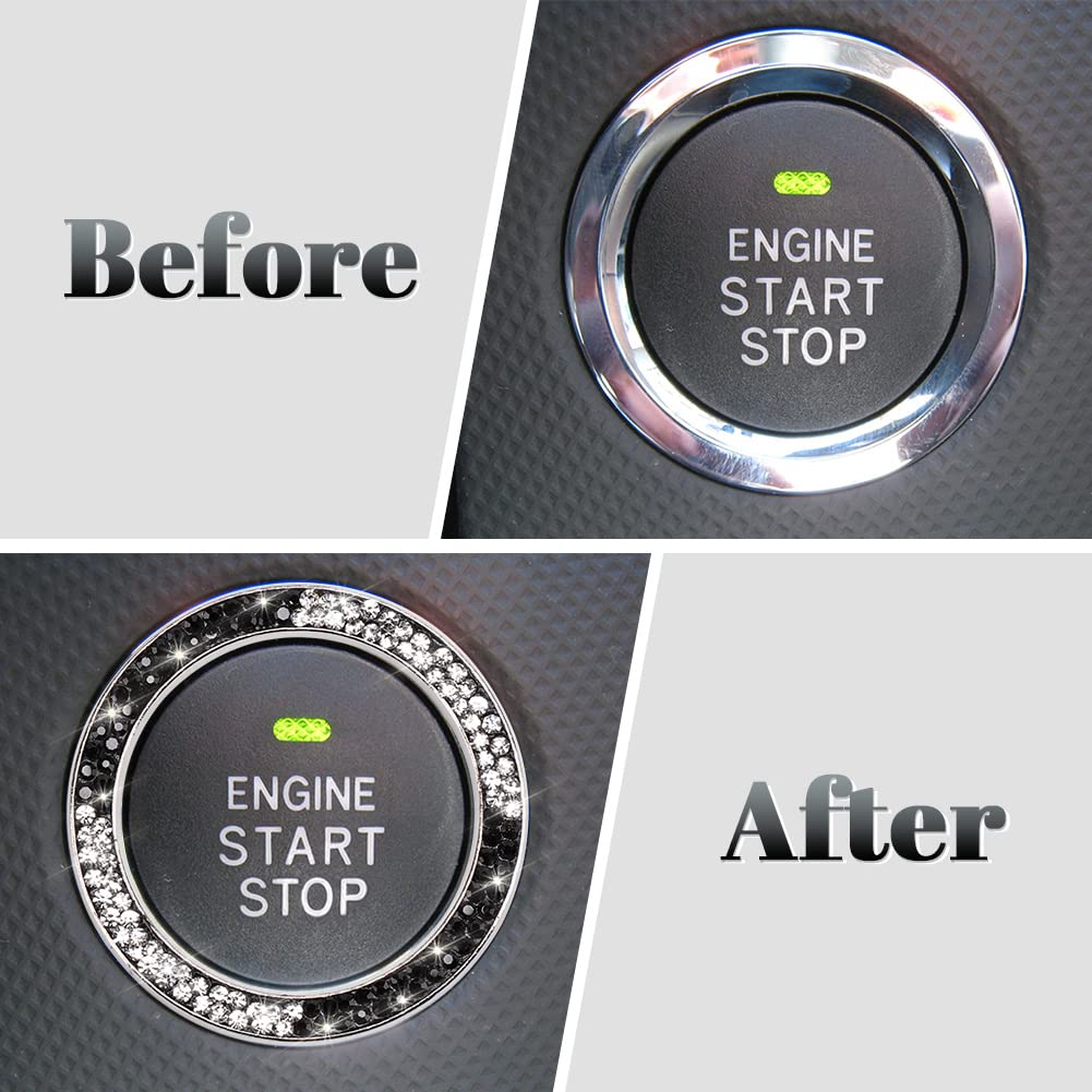 Tobequeen Car Bling Ring Crystal Car Stickers Rings Womens Car Decals,Bling Car Interior Accessory For Women,Black And White