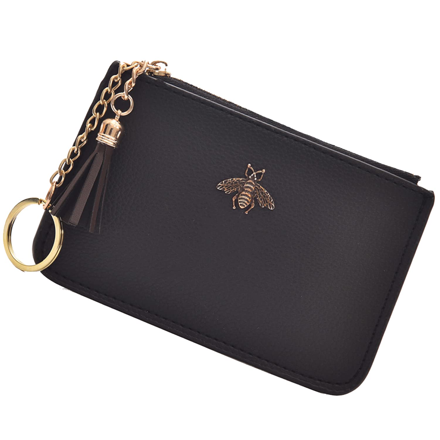 AnnabelZ Women s Coin Purse Change Wallet Pouch Leather Card Holder with Key Chain Tassel Zip (Leopard)-Like New