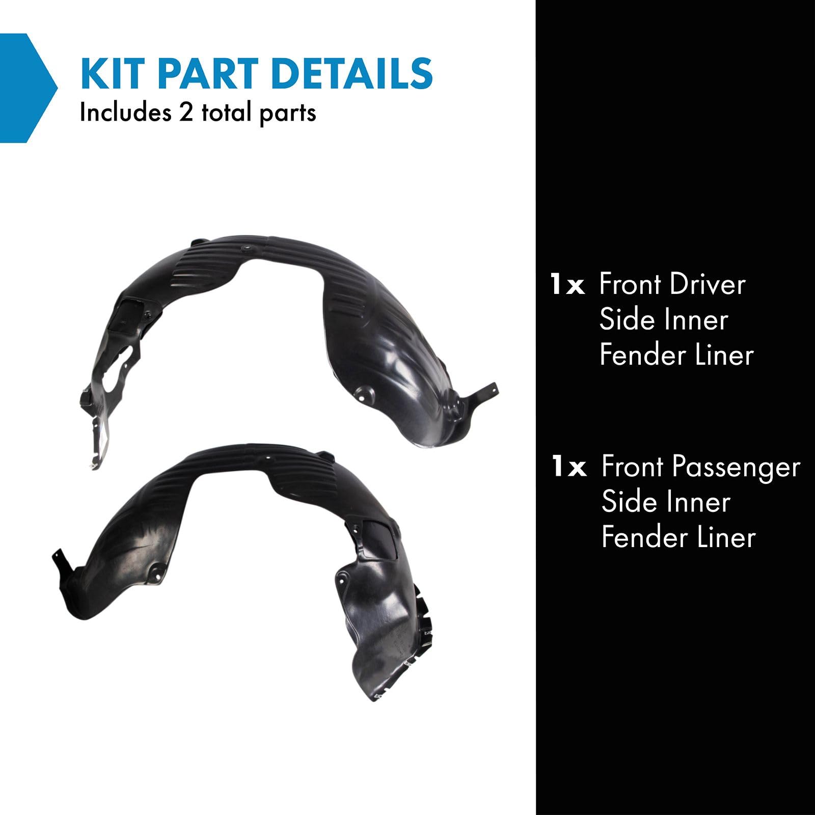 Trq Front Inner Fender Liner Set Compatible With 2016-2017 Hyundai Sonata Hy1248181 Hy1249181