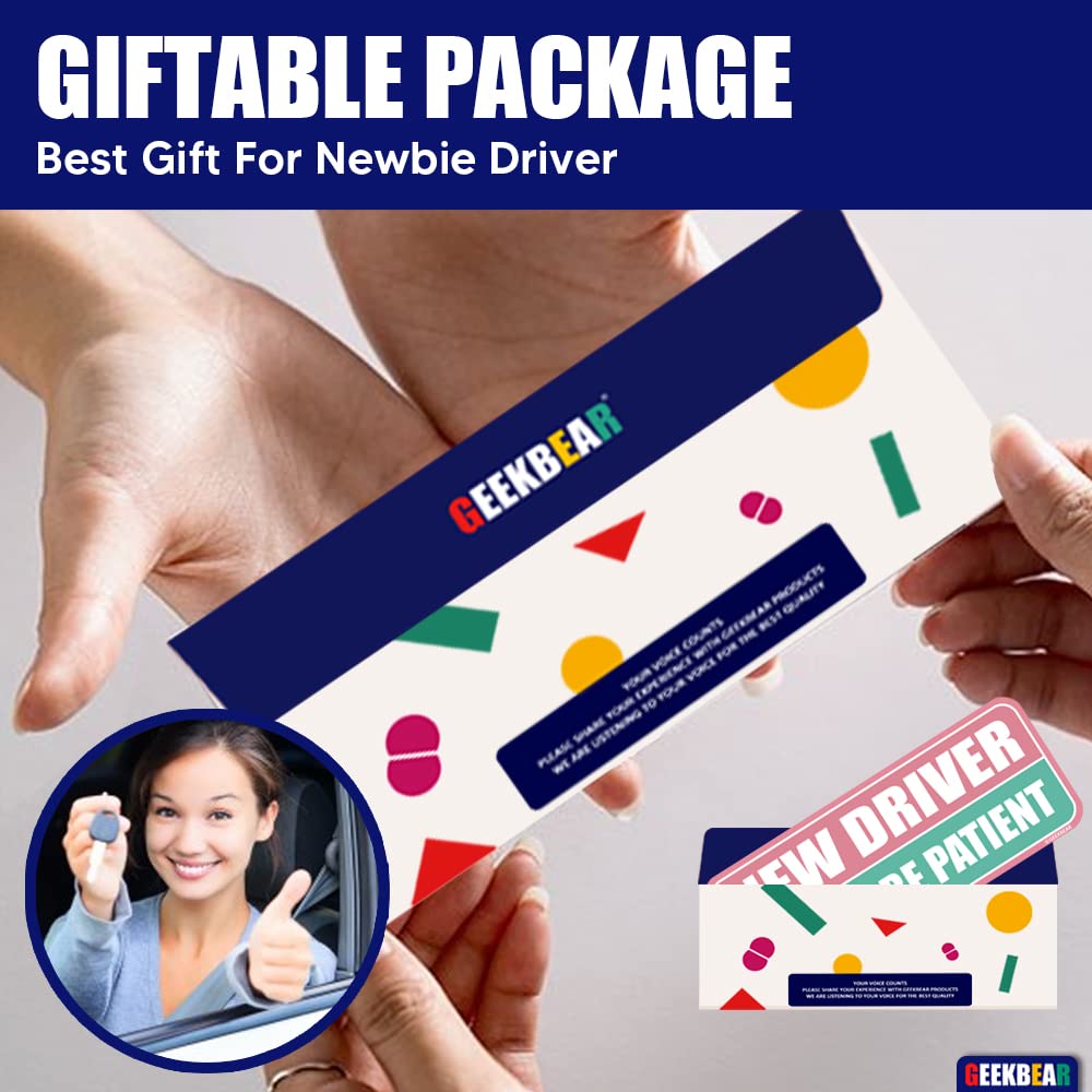 Geekbear New Driver Magnet For Car (Navy/Blue) - Student Driver Car Magnet - Rookie Or Novice Driver Magnet Reflective Bumper Safety Sign - Please Be Patient Warning Vehicle (1 Pack)