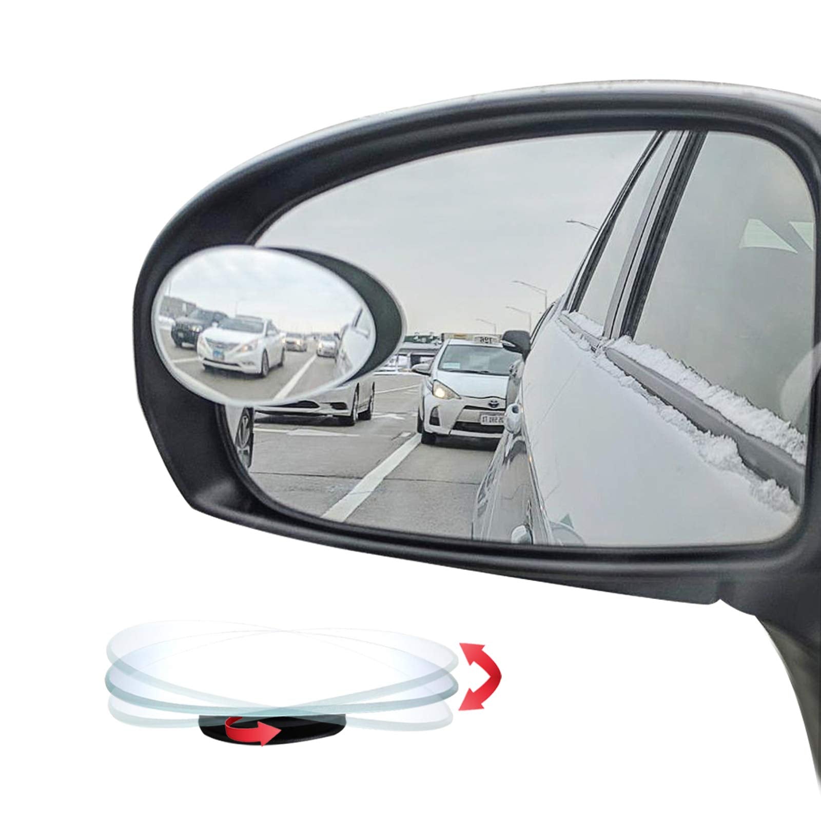 Ampper Oval Blind Spot Mirror, Hd Glass Frameless Stick On Adjustabe Convex Wide Angle Rear View Blind Spot Car Mirror For Car B