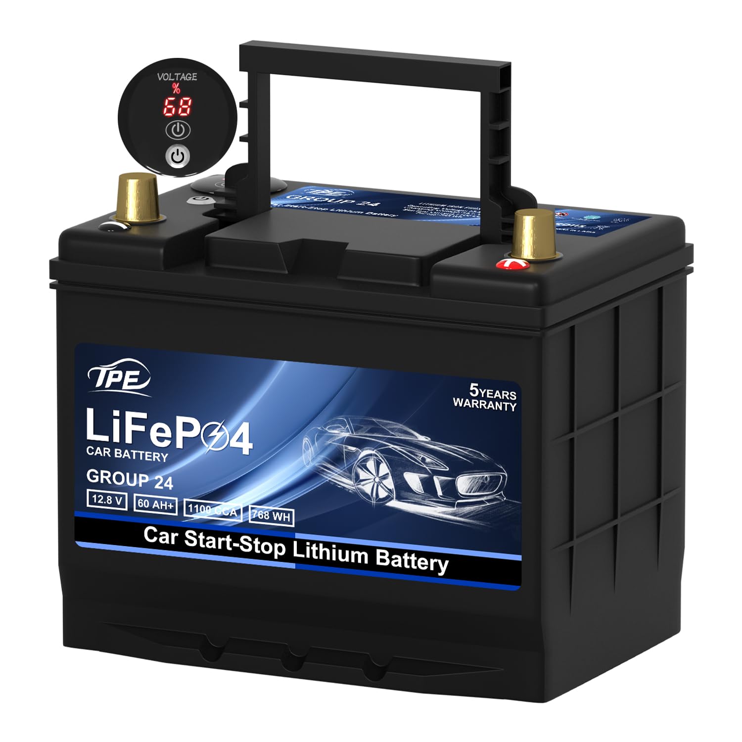 GROUP 27 Car Start-Stop Lithium Battery 12V 80AH Car Battery with 1300CCA - High-Performance Automotive Battery with 60 Months W