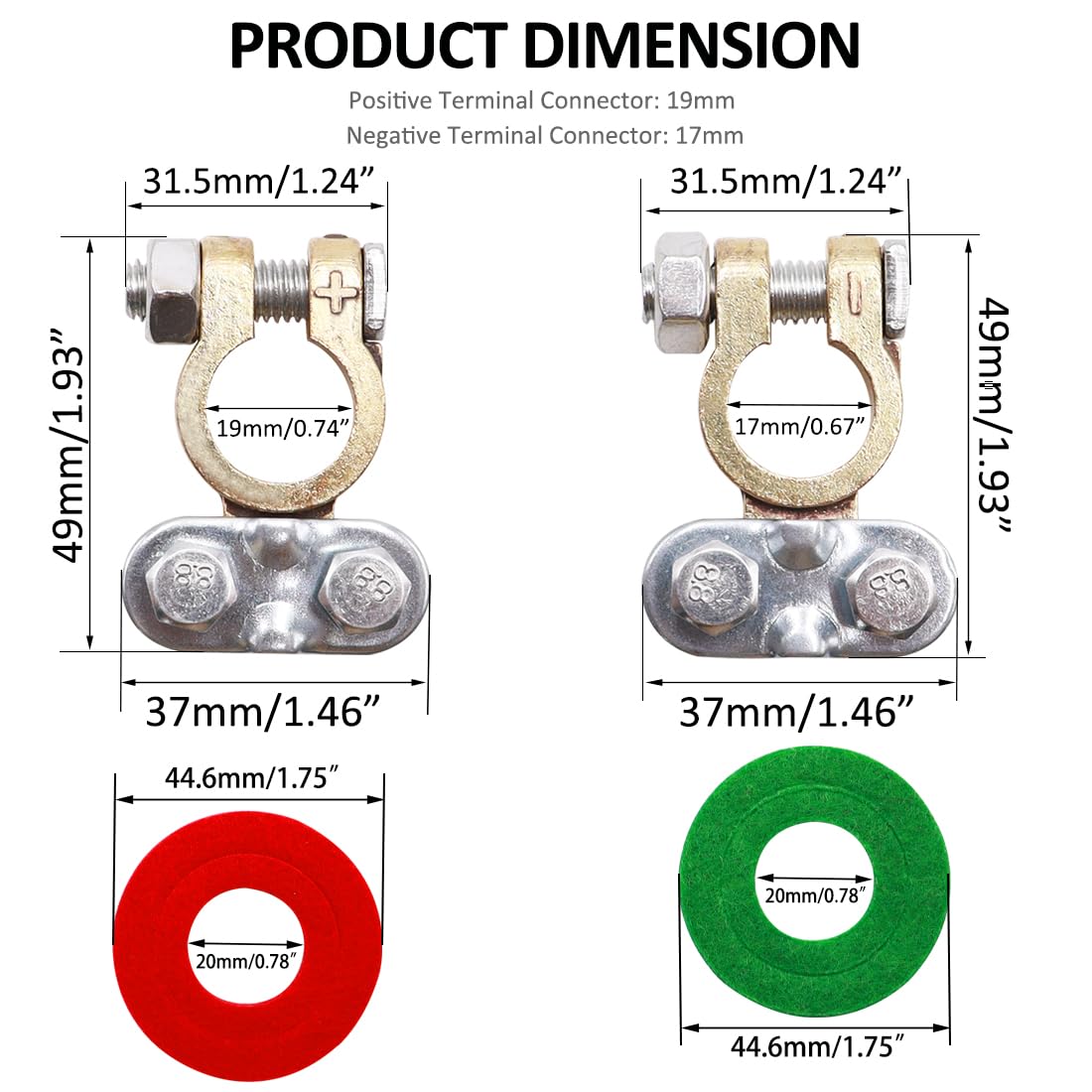 Tnisesm 2Pair Positive Negative Battery Terminal Set, Battery Terminals Connectors Clamps With Battery Terminal Washers For Boat