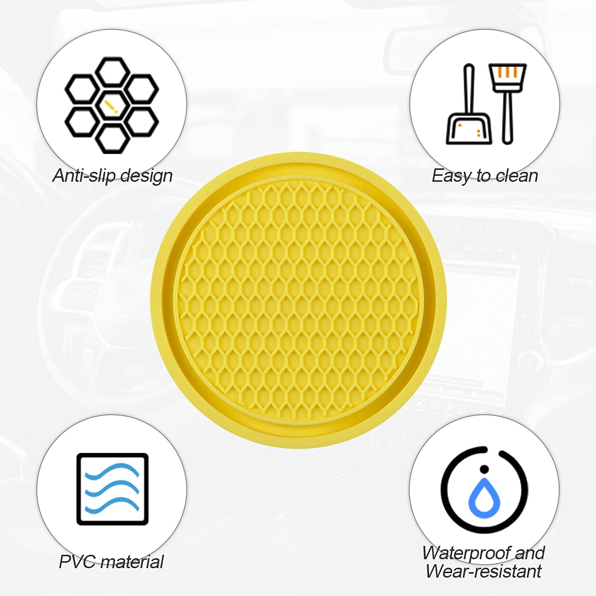 4 Pack Car Cup Holder Coaster, 2.75 Inch Diameter Non-Slip Universal Insert Coaster, Durable, Suitable For Most Car Interior, Ca