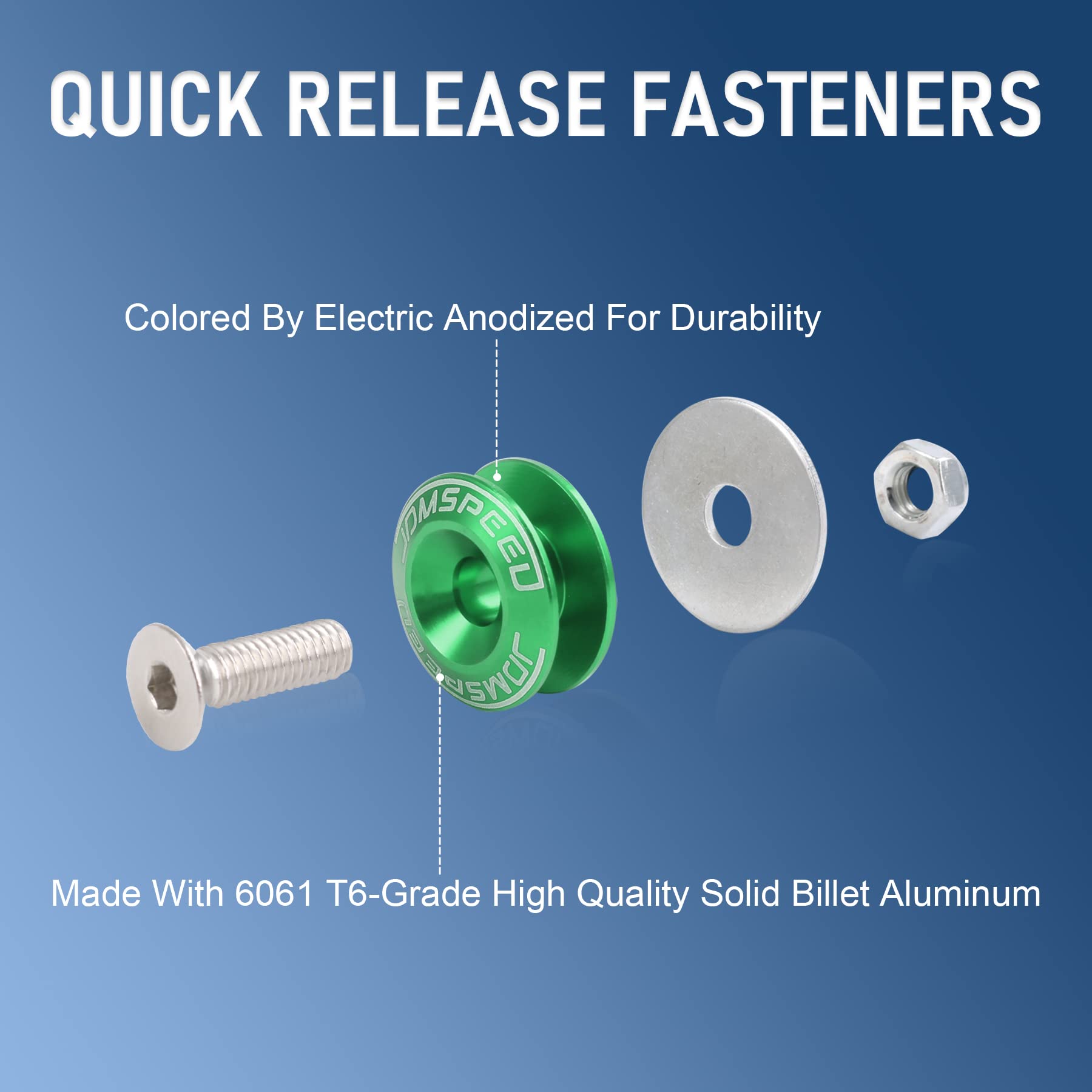 JDMSPEED Green Universal CNC Billet Bumper Trunk Quick Release Fastener Kit