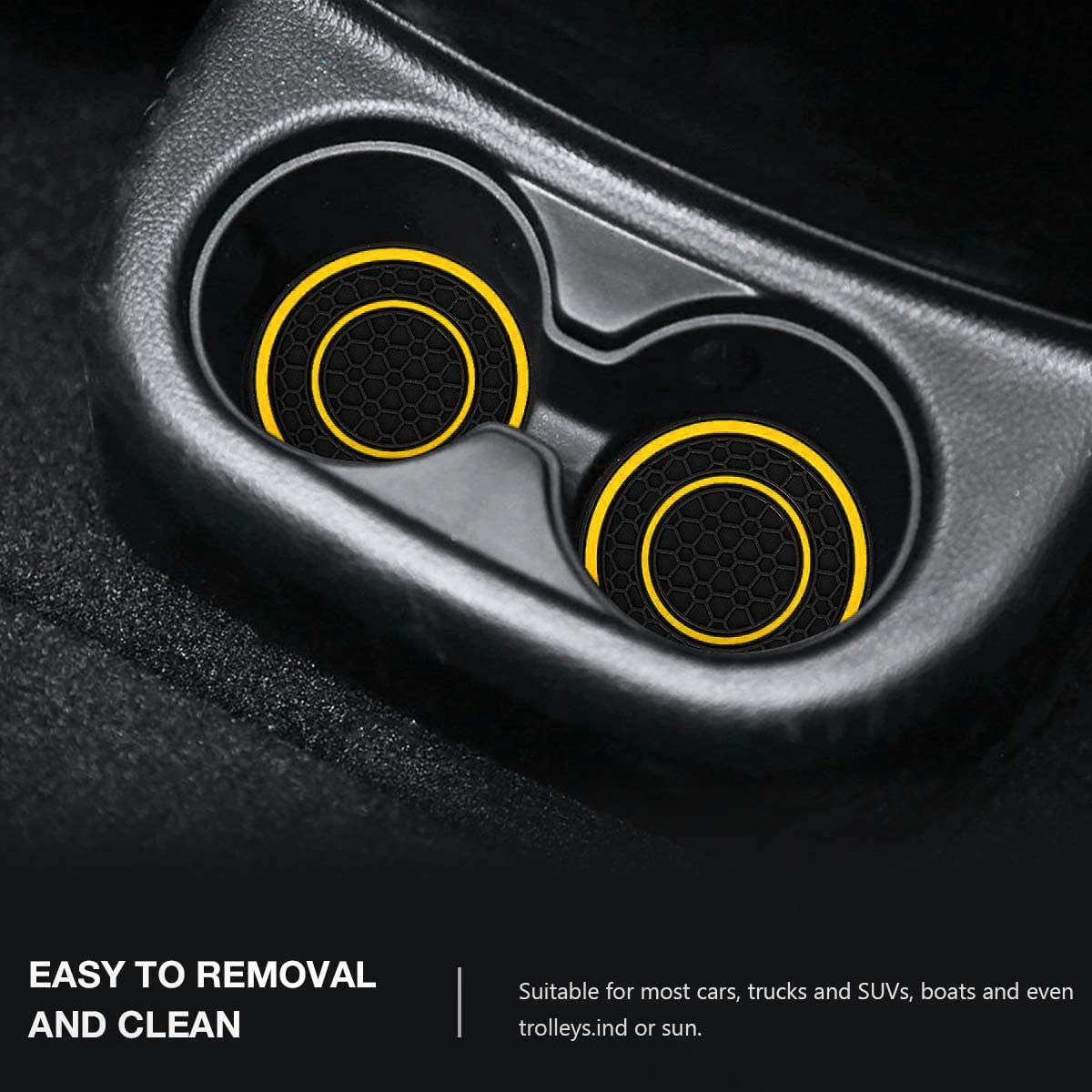 Auprite Car Cup Holder Coasters, 2 Pack Universal Auto Anti Slip Cup Holder Insert Coaster, Car Interior Accessories (Yellow)
