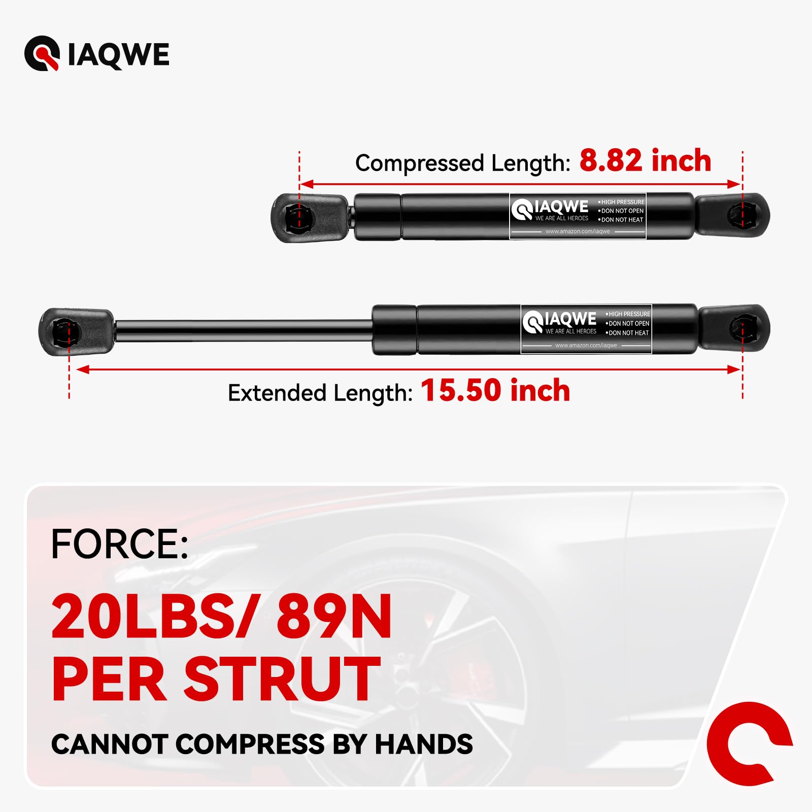 Iaqwe C1615064 15Inch 20Lb/89N Gas Struts Shocks Springs 15.50In Lift Support For Snugtop Are Leer Truck Camper Shell Topper Rea